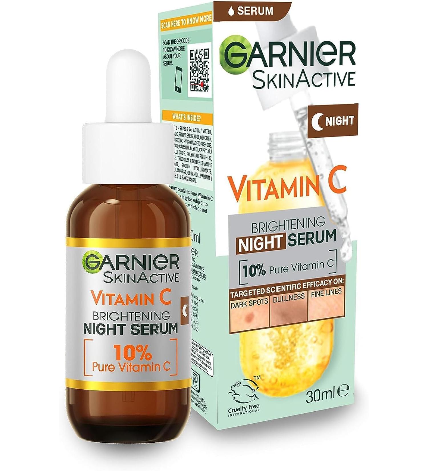 Garnier Anti Dark Spot Night Serum - 10% Vitamin C & Hyaluronic Acid Vegan & Cruelty-Free 30 ml for All Skin Types - Buy Online on GoSupps.com