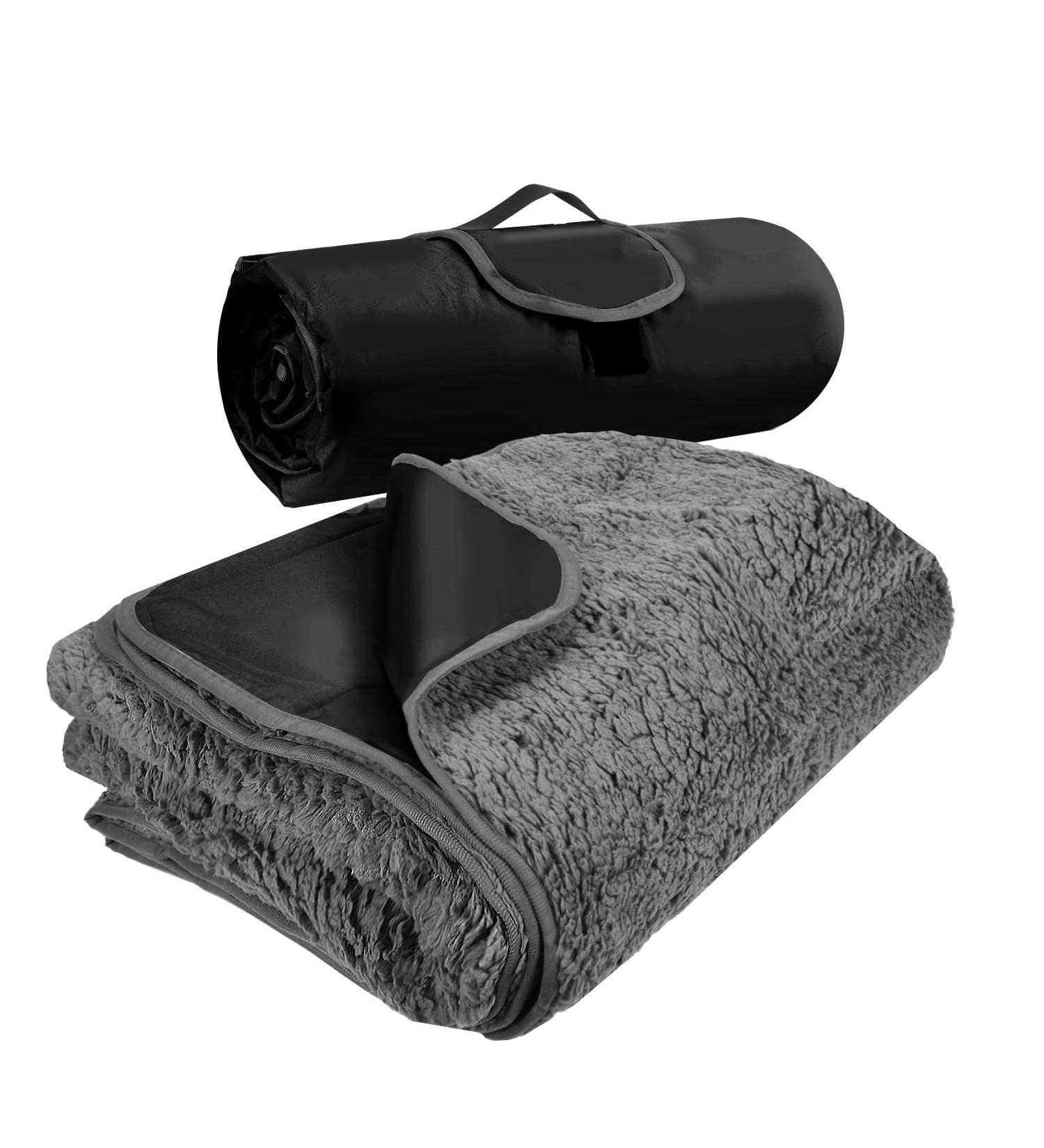 Tirrinia Outdoors Waterproof Blanket 59x79 - Sherpa Fleece Stadium Windproof Throw for Camping, Traveling, Hiking, Football - Machine Washable - Black - Buy Online on GoSupps.com