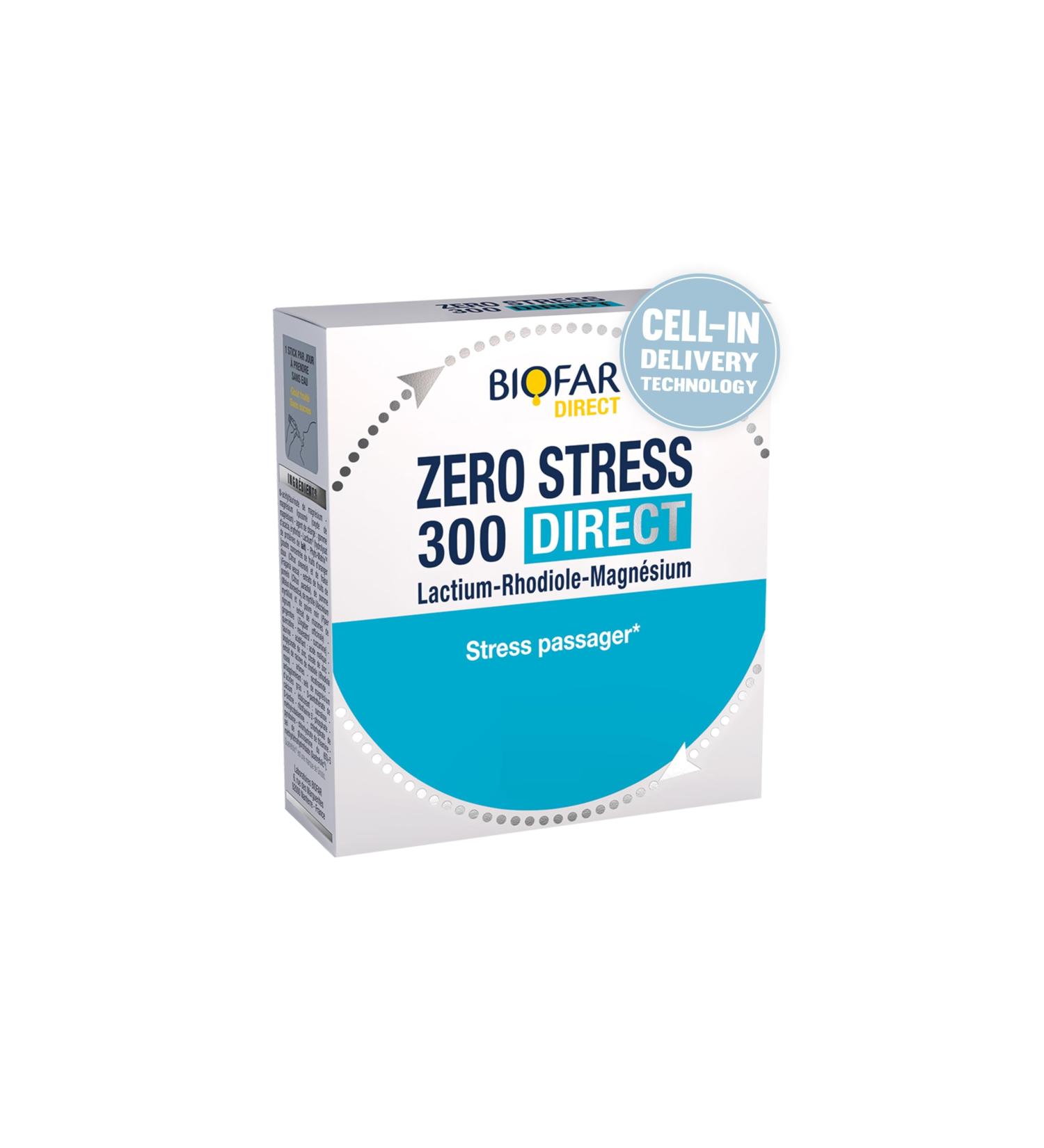 BIOFAR ZERO STRESS 300 DIRECT - Lactium Rhodiola Magnesium Acetyltaurinate and Liposomal Organic Zinc Vitamins B & C - Passenger Stress & Fatigue -Fruity Taste -14 Orodispersible Sticks Without - Buy Online on GoSupps.com