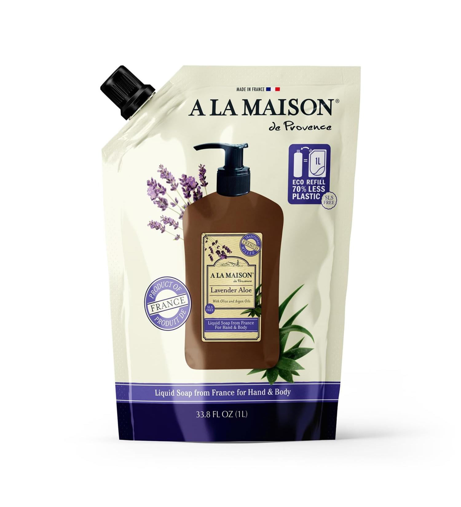 A LA MAISON French Liquid Hand Soap RefilL - Natural Hand Wash Made with Essential Oils - Biodegradable, Plant-Based, Vegan, Cruelty-Free (33.8 Fl Oz Pouch (1 Pack), Lavender Aloe) - Buy Online on GoSupps.com