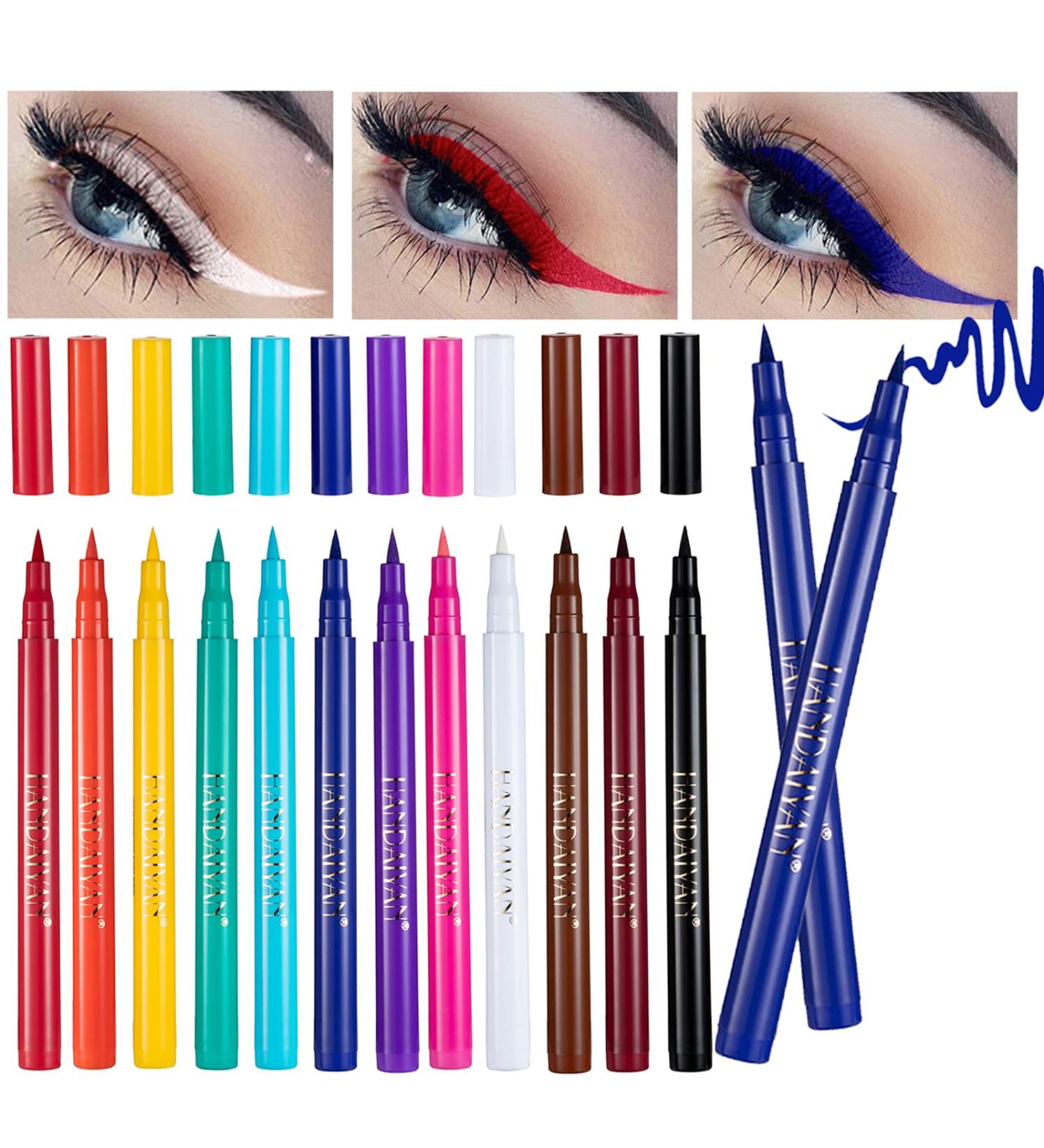 12 Colorful Eyeliner Pen Set - Eye Shadow Pencil & Lip Liner Kit | Professional Waterproof & Retractable Eye Makeup | Metallic, Glitter & Pearl Eyeliner Pencil for Women - Buy Online on GoSupps.com