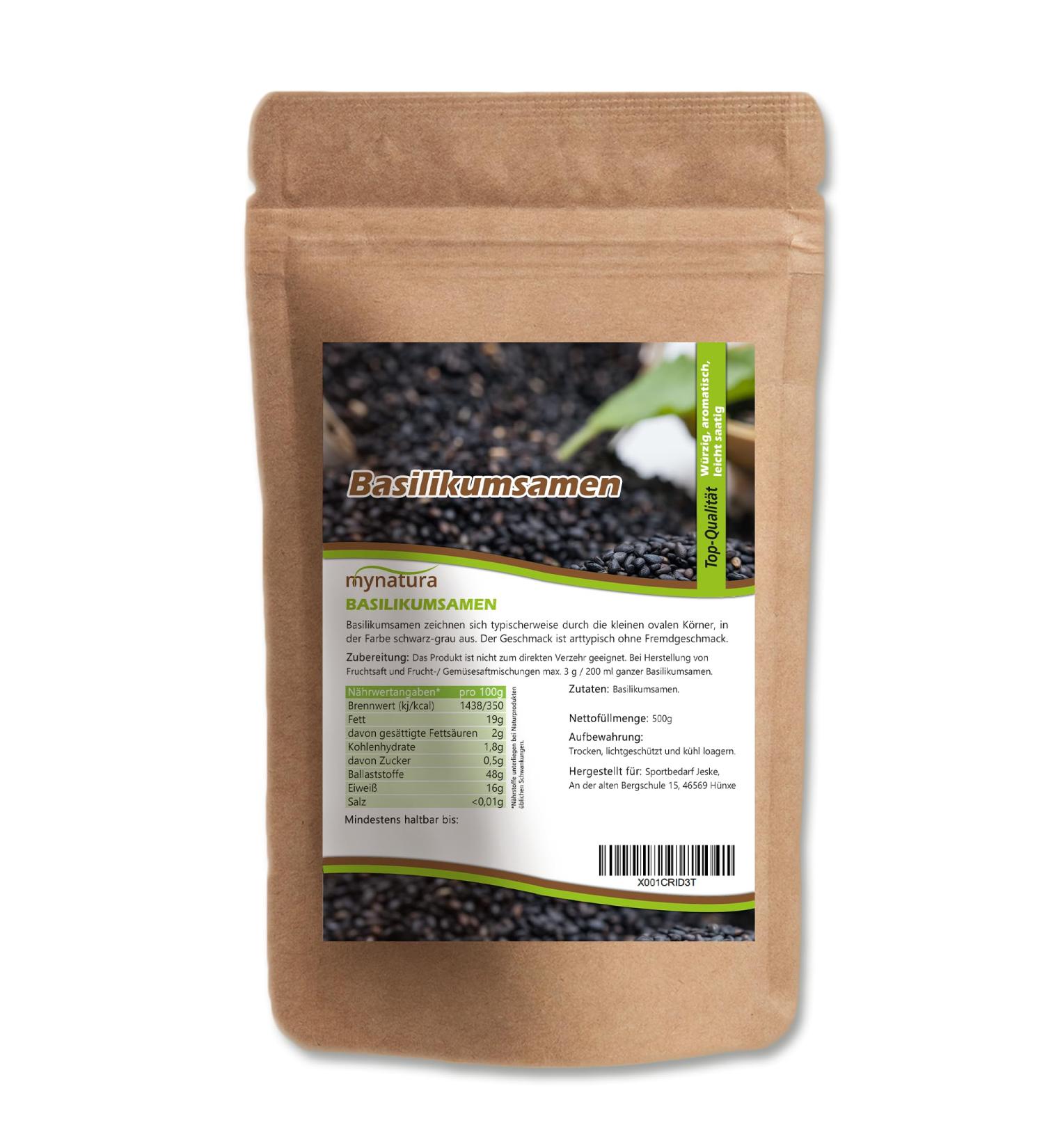 Jeske Sports Supplies Mynatura Falooda Organic basil seed basil seeds smoothie vegan herbs raw food salad dressing bag 1 x 500 g - Buy Online on GoSupps.com