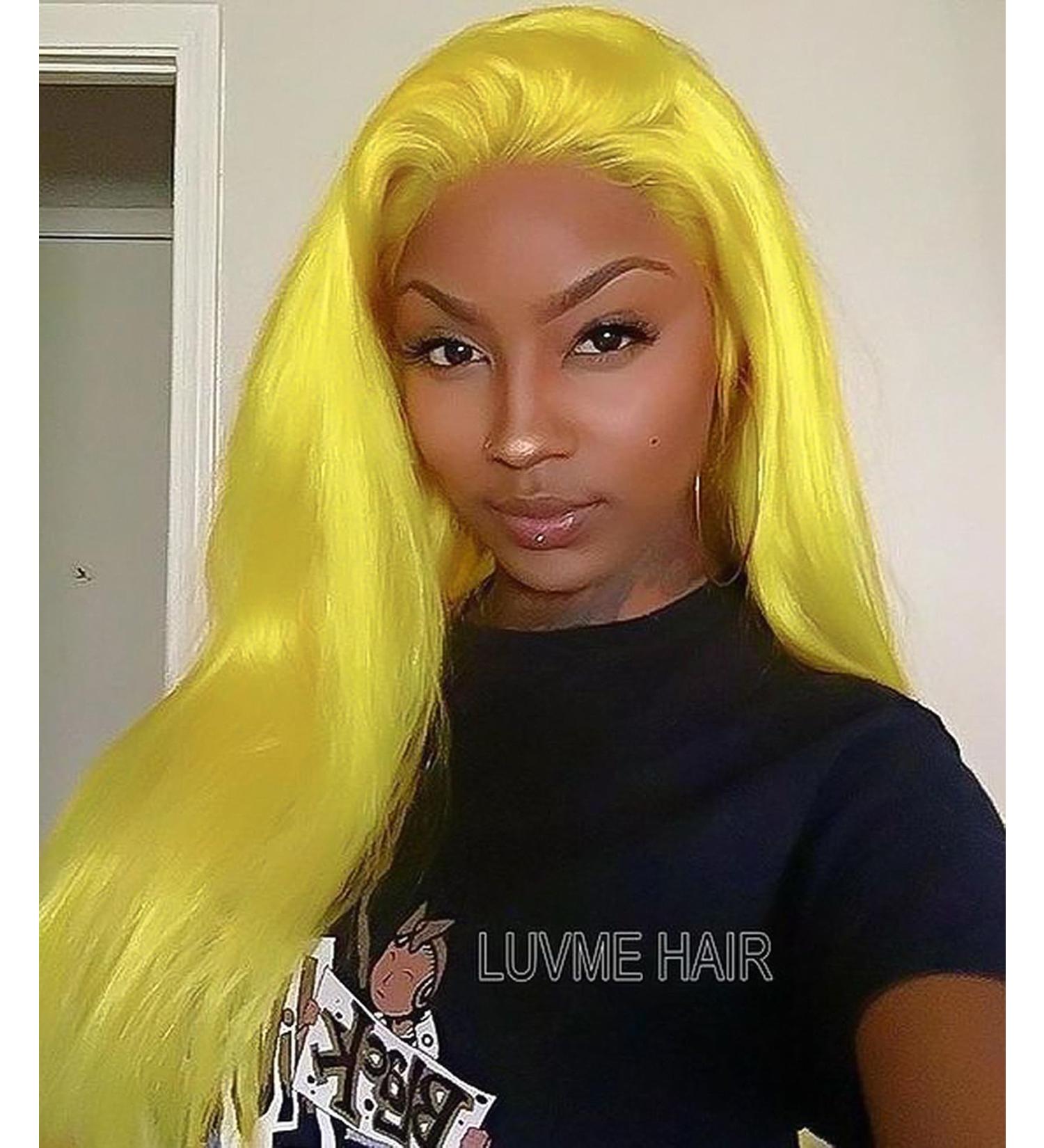 Vebonny 24-Inch Bright Yellow Synthetic Lace Front Wig - Stylish Hair for Fashion & Cosplay | Sunshine Glow-842 - Buy Online on GoSupps.com