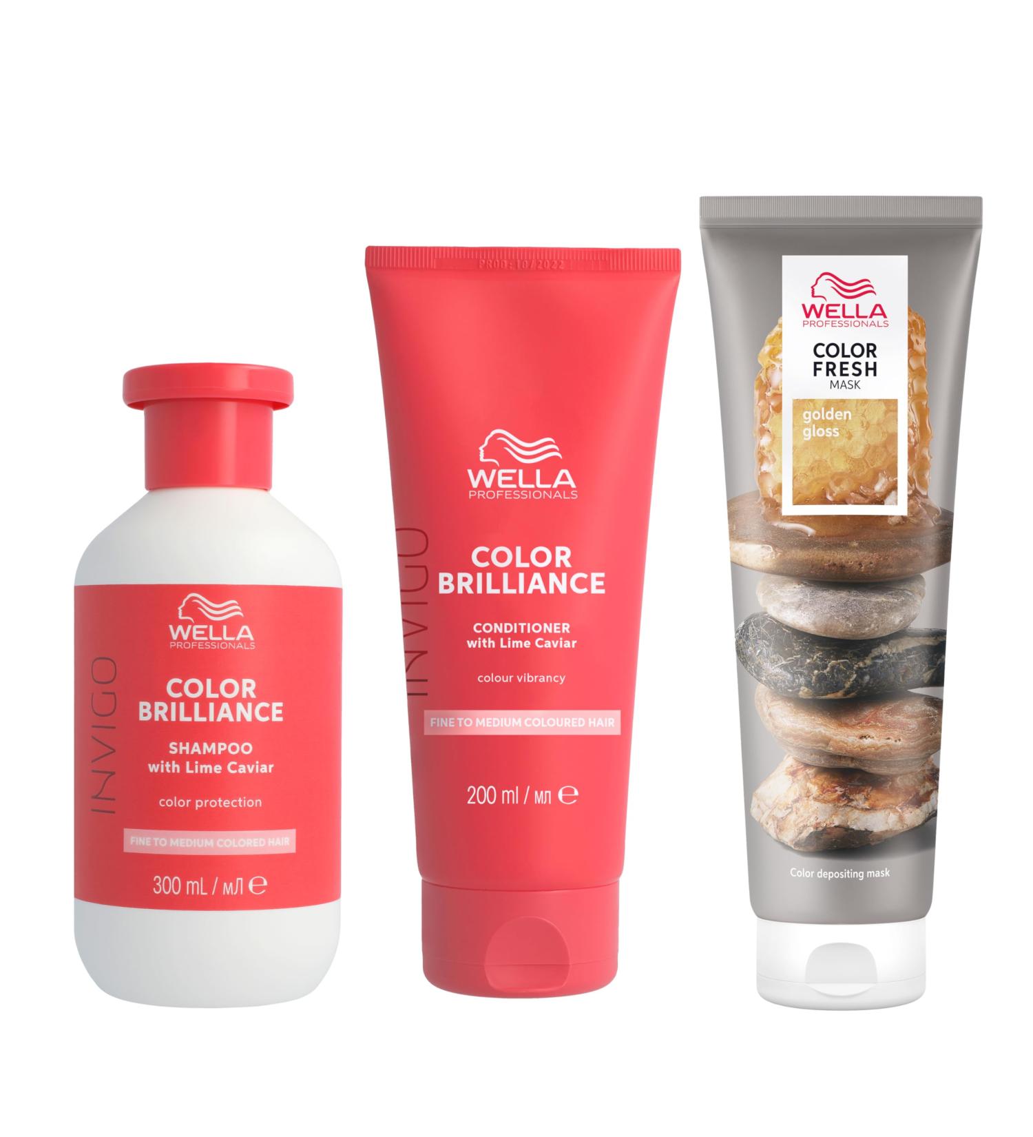 Wella Professional Color Fresh Mask Temporary Color Refresh Treatment Semi-Permanent Hair Dye Hair Gloss Treatment for Copper Hair Golden Gloss Hair Dye & Invigo Color Brilliance Colour Protection Shampoo & Conditioner - Buy Online on GoSupps.com