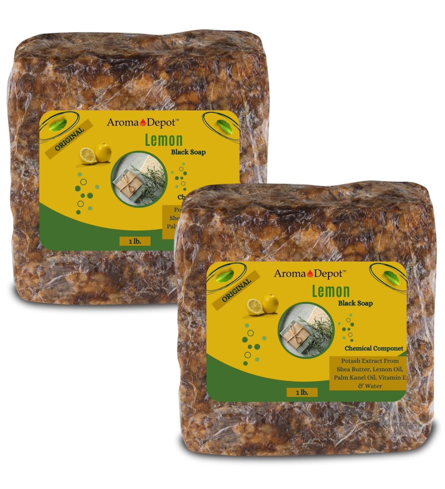 Buy Aroma Depot 100% Natural Lemon Raw African Black Soap - 2 lb | Acne Eczema Psoriasis Treatment | Handmade Face & Body Wash - Buy Online on GoSupps.com