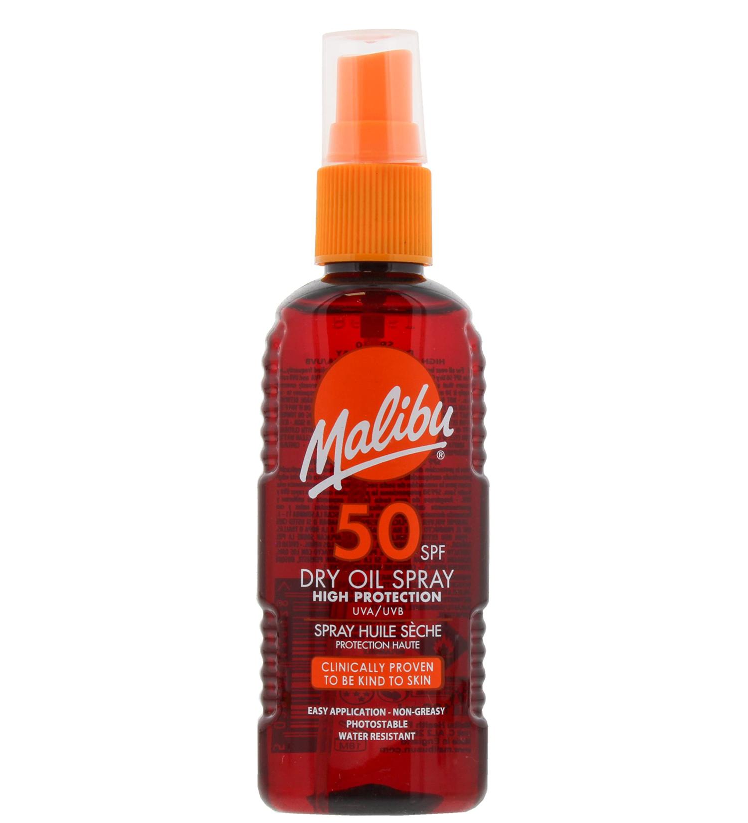 Malibu Sun SPF 50 Non-Greasy Dry Oil Spray for Tanning High Protection Water Resistant 100ml - Buy Online on GoSupps.com