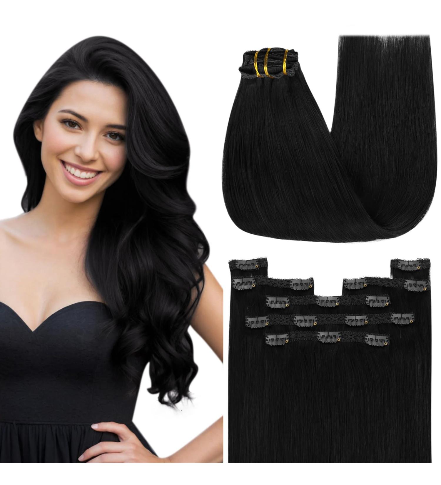 Buy Youngsee Clip in Extensions - Real Black Hair 40cm 120g Remy Glatt - 7 Pieces - Buy Online on GoSupps.com