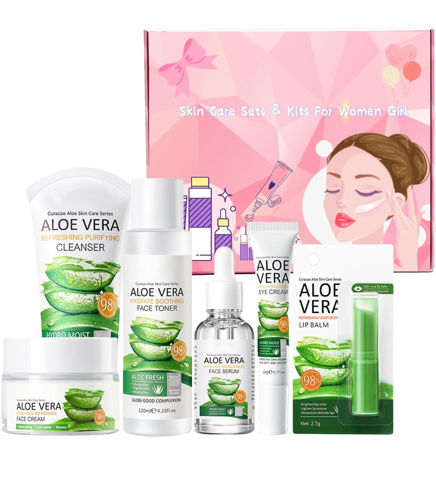 Skincare Gift Set for Women - Hydrating Aloe Vera Face Care Kit - Pamper Gifts for Her (6PCS) - Buy Online on GoSupps.com
