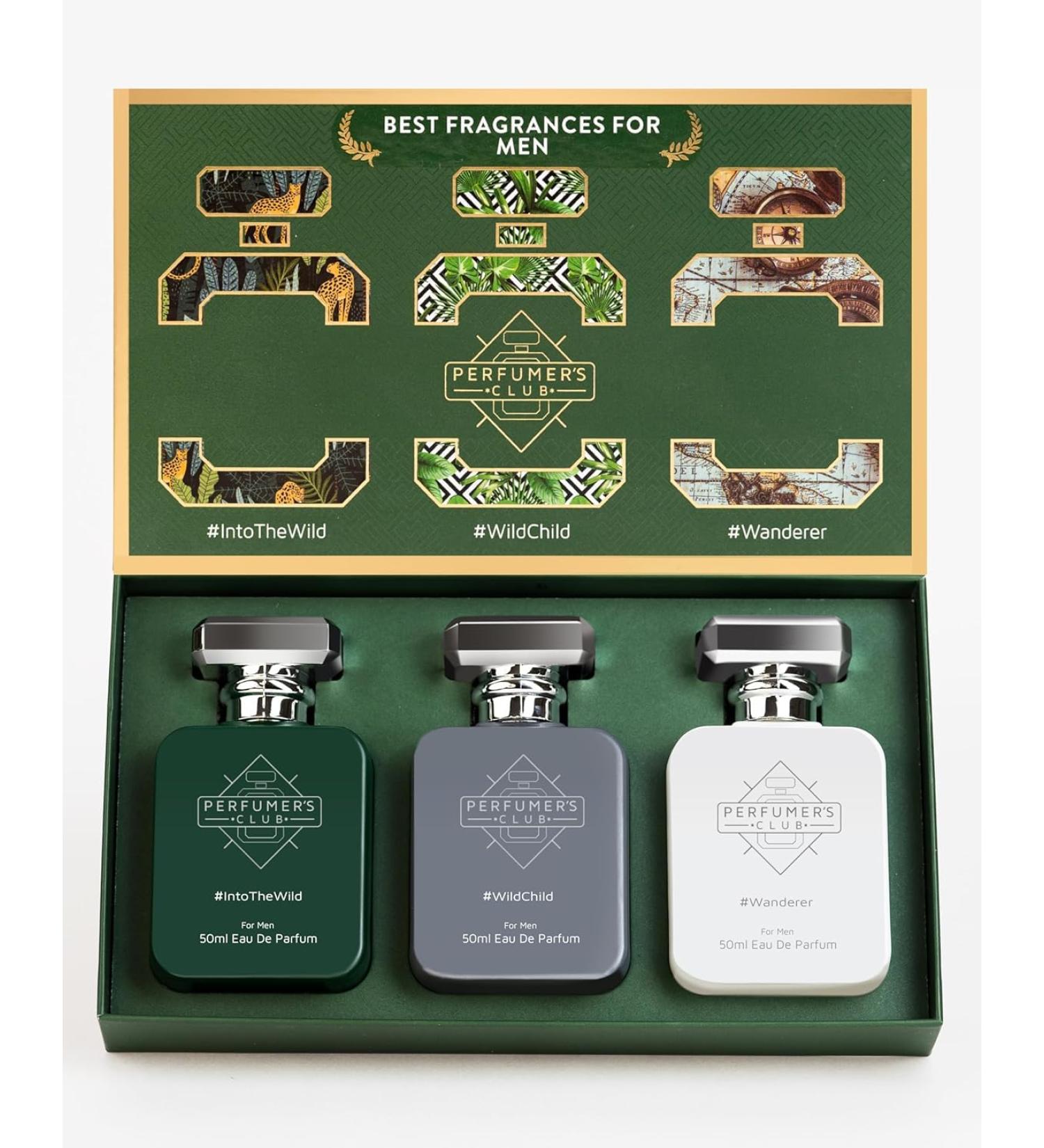 Perf.umer's Clu.b "Best Fragrance for Men" Gift Set of 3(Into The Wild + Wild Child + Wanderer) Upto 24 hrs lasting (Eau De Parfum) 150 ml Best Gift for Men - Buy Online on GoSupps.com
