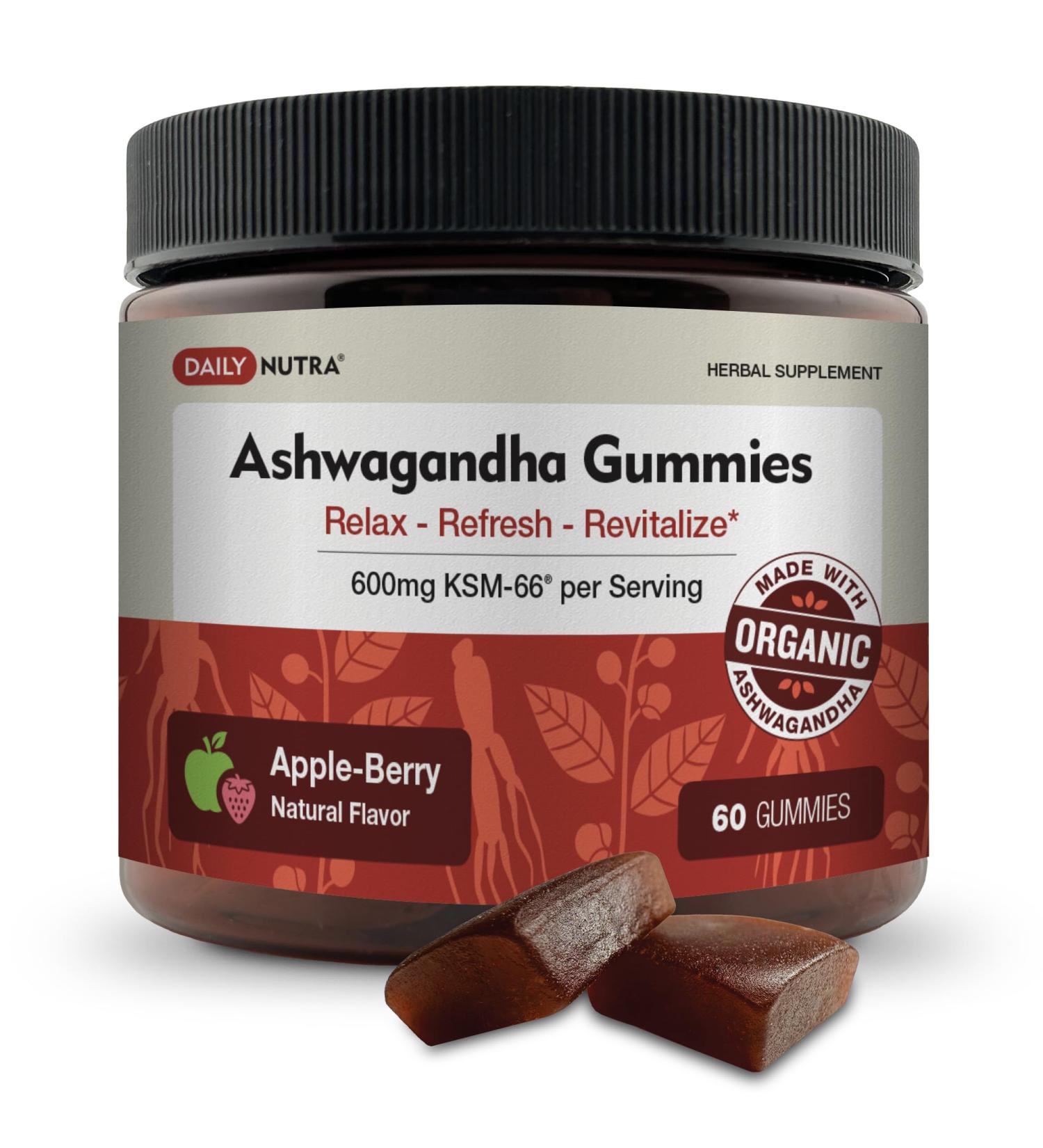 KSM-66 Ashwagandha Gummies - 600mg Organic Root Extract per Serving - Delicious Natural Apple-Berry Flavor | Supports Relaxation Focus & Energy (60 Gummies) 60 Count (Pack of 1) - Buy Online on GoSupps.com