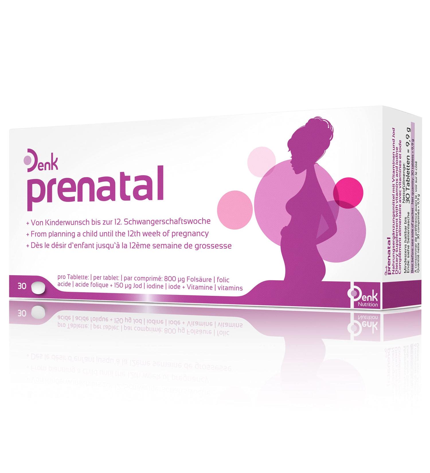 Prenatal Denk: Essential Food Supplement with Vitamins & Iodine for Conception & Pregnancy - 30 Tablets - Buy Online on GoSupps.com
