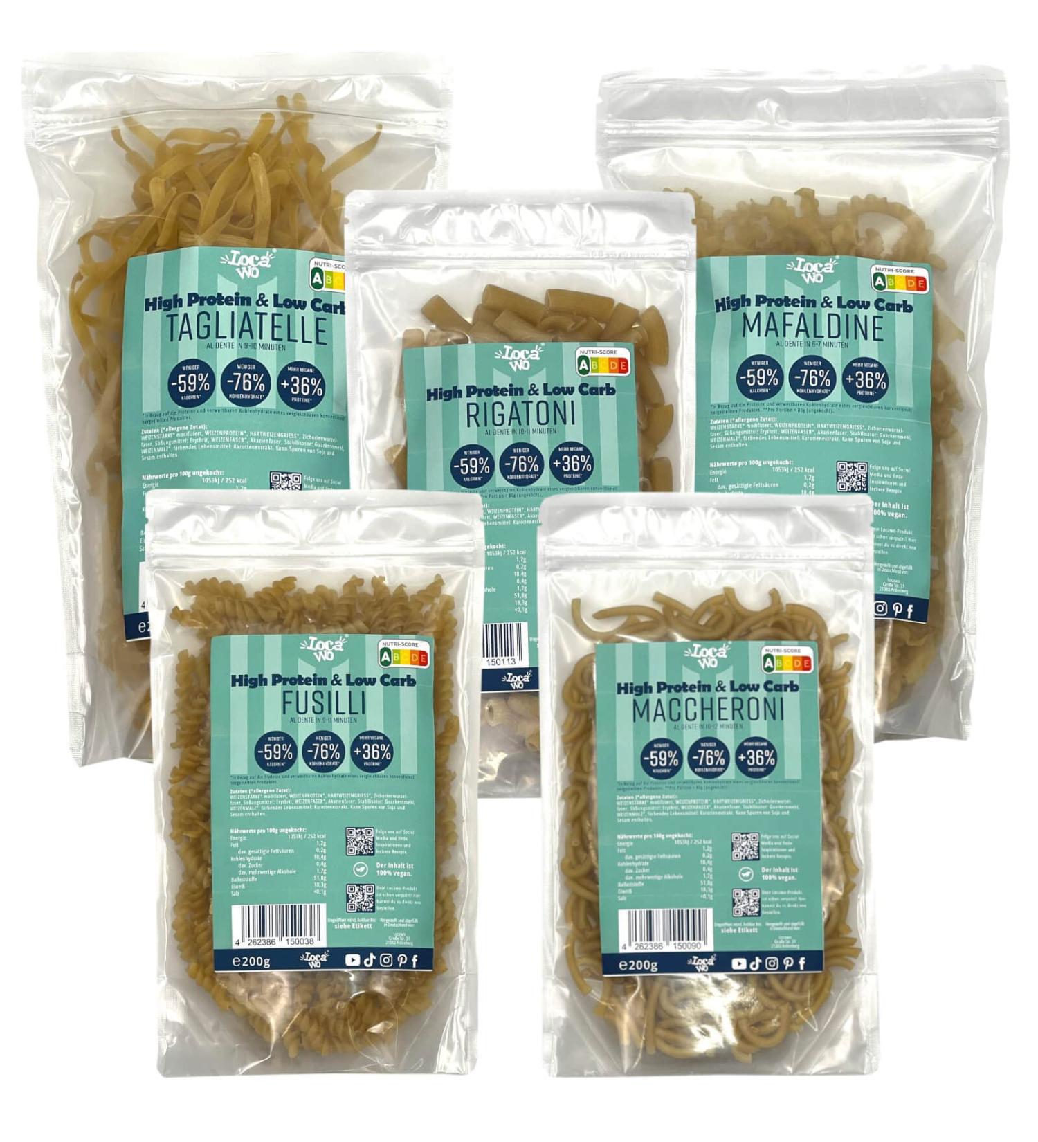 Locawo High Protein Low Carb Pasta Box | Vegan | 74% Fewer Carbs | 12x Fiber | International Shipping - Buy Online on GoSupps.com