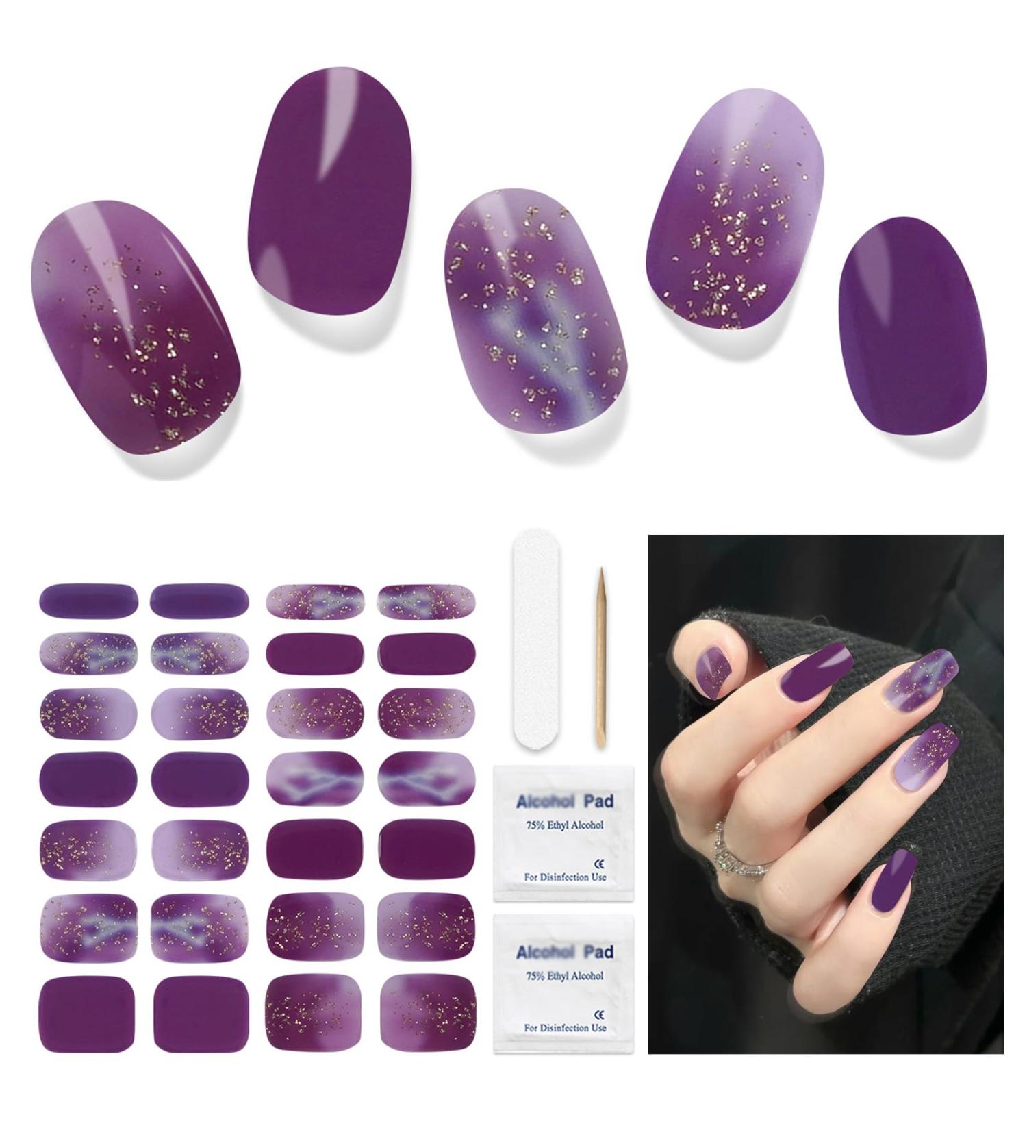 Buy Semi Cured Gel Nail Strips - 28Pcs Purple Lightning DIY Gel Nail Wraps with Prep Pads & Nail File Compatible with UV Nail Lamps - International Shipping - Buy Online on GoSupps.com