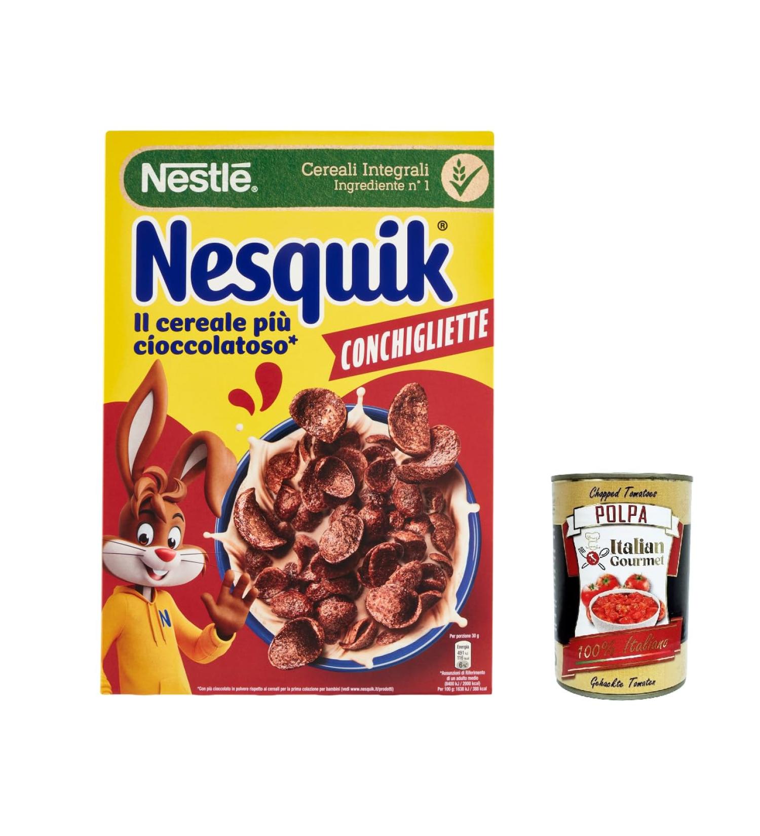  Italian Gourmet E.R. Nesquik Cereals Conchigliette Pack of 6 chocolate cereal balls and chocolate balls 325g + Italian Gourmet polpa 400g - Buy Online on GoSupps.com