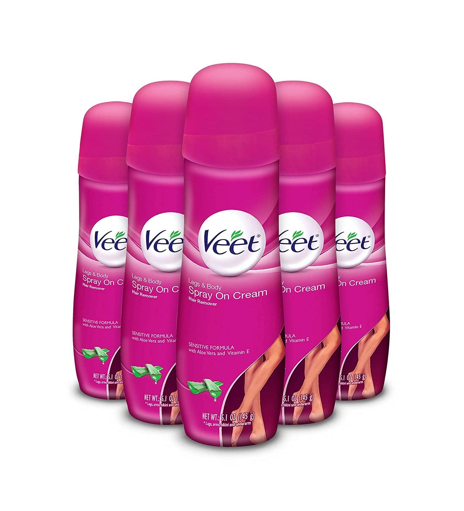 VEET 3 in 1 Hair Removal Cream Spray | Sensitive Formula with Aloe Vera and Vitamin E | Pack of 5 - Buy Online on GoSupps.com