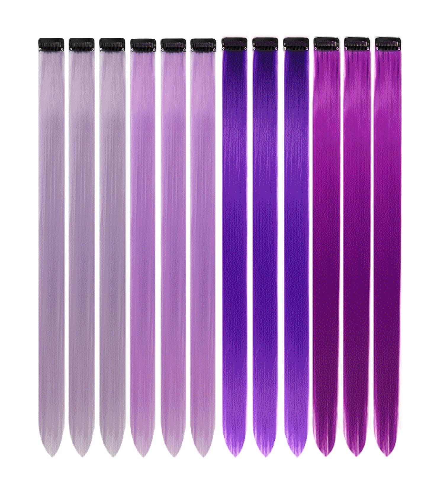 12 Pcs Colored Hair Extensions Colorful Clip in Hair Extensions 22 inch Synthetic Straight Hair Extensions for Kids Girls Women Light purple - Buy Online on GoSupps.com