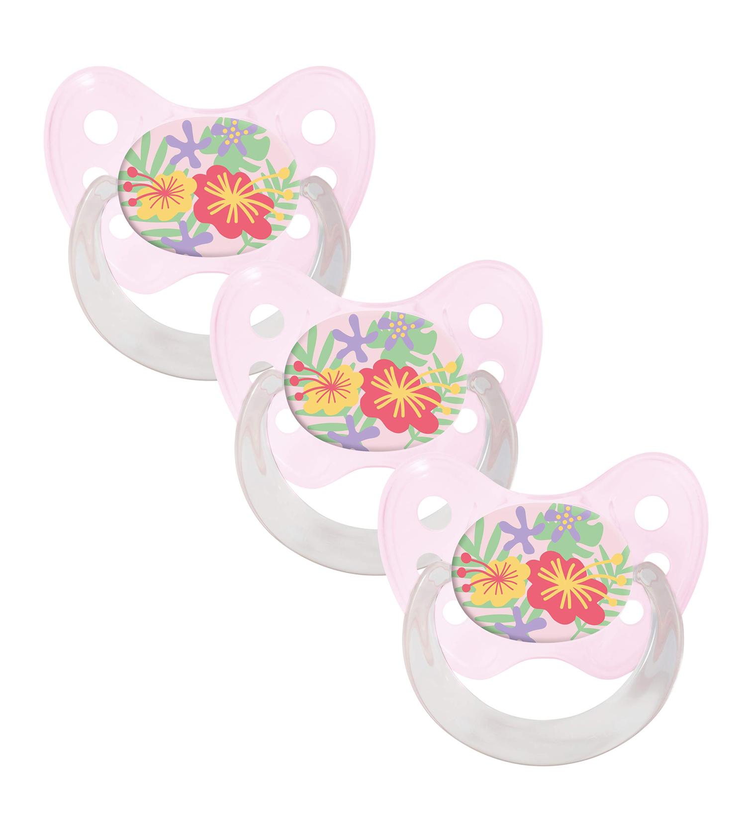 Dentistar Silikon Schnuller Set - Size 1 (0-6 Months) - BPA-Free Dental-Friendly Nipple - Made in Germany - Pink Flower Design - Buy Online on GoSupps.com
