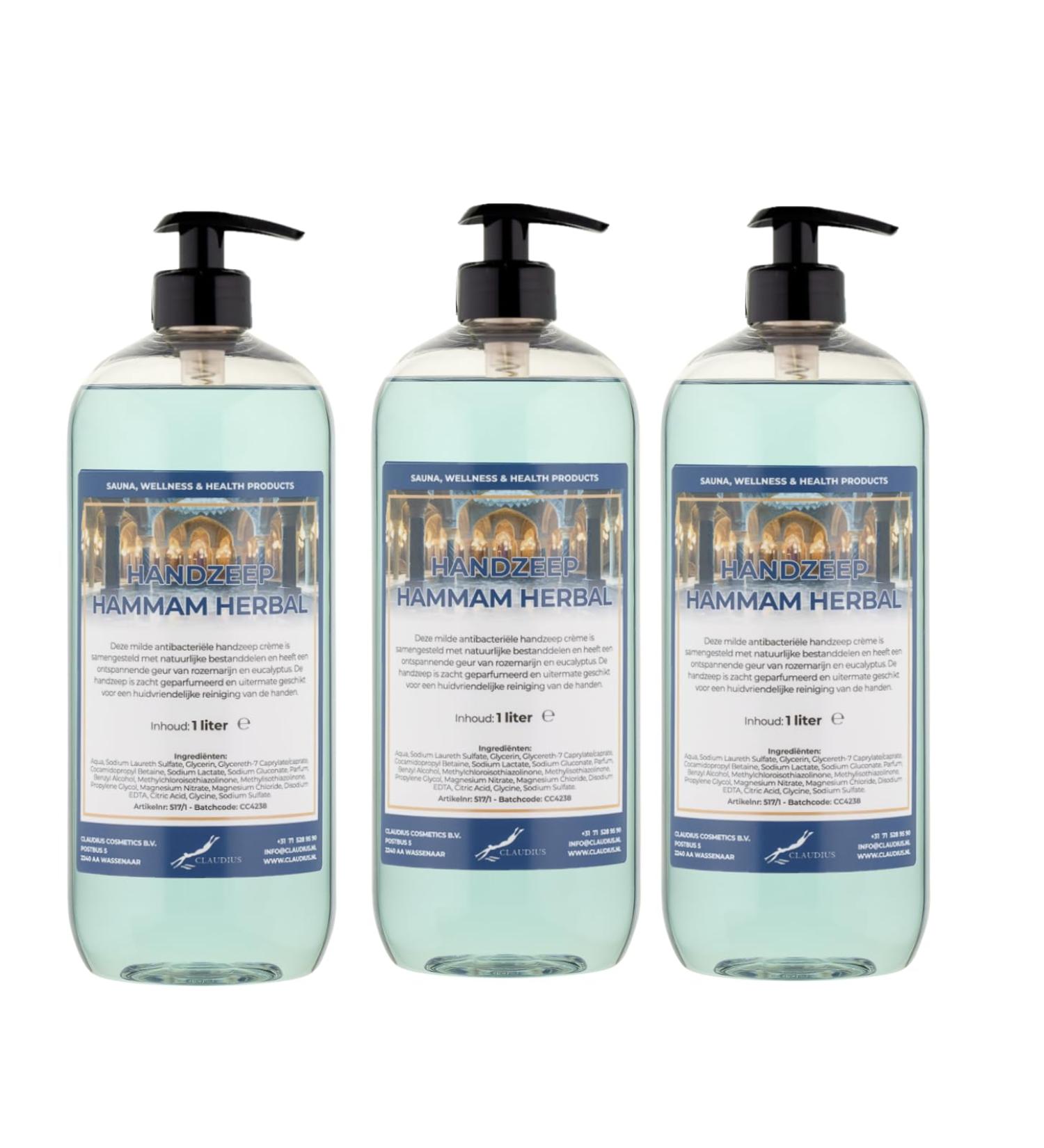 Claudius Hammam Herbal Hand Soap 1L - Transparent - Pack of 3 - With Pumps