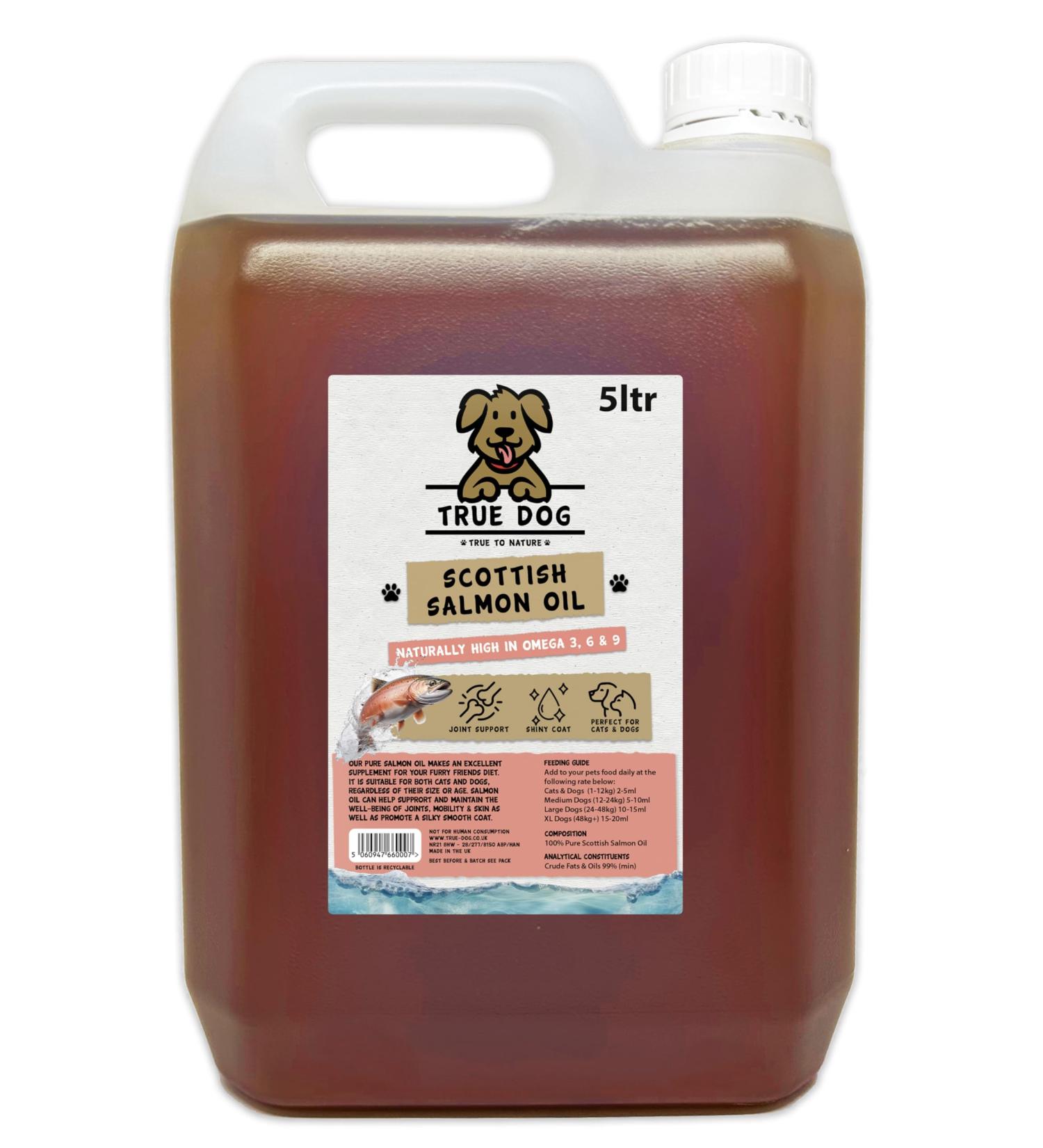 True Dog 100% Pure Scottish Salmon Oil 5ltr - Salmon Oil for Dogs & Cats - Omega 3 6 & 9 - Skin and Coat health | Joint & Mobility Support - Buy Online on GoSupps.com