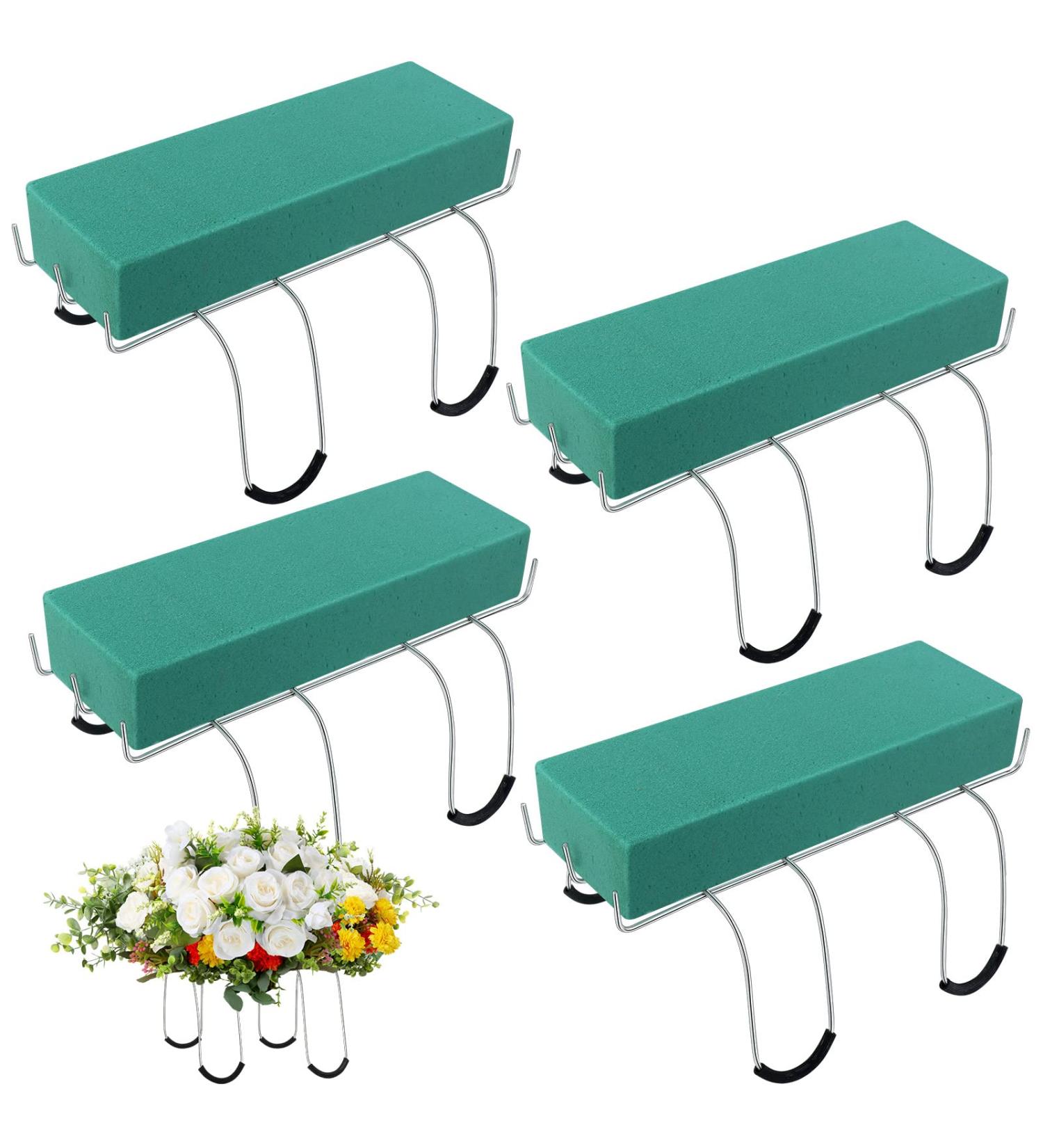 4 Pack 12 Inch Gravestone Flower Saddle for Cemetery Headstones - Rustproof Galvanized Wire Tombstone Holder with Floral Foam - Buy Online on GoSupps.com