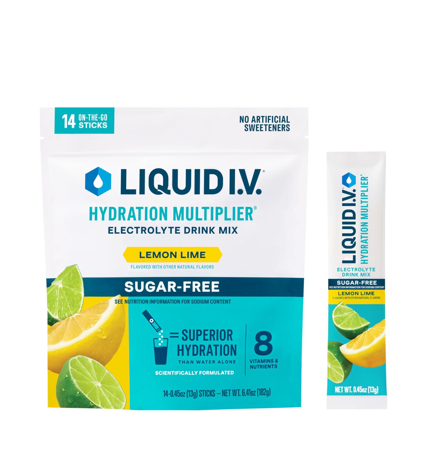 Liquid I.V. Hydration Multiplier Sugar-Free - Lemon Lime | Electrolyte Powder Drink Mix | 1 Pack(14 Servings) - Buy Online on GoSupps.com