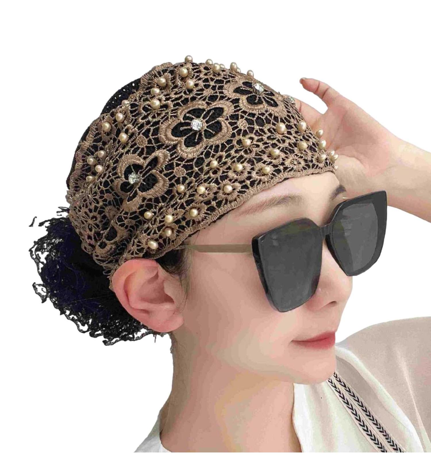 Kapaunn Lace Headbands for Women Girls Stretch Headband | Pearl Lace Stretch Headbands Cloth Elegant Headband Women Hair Accessories Dark Brown - Buy Online on GoSupps.com