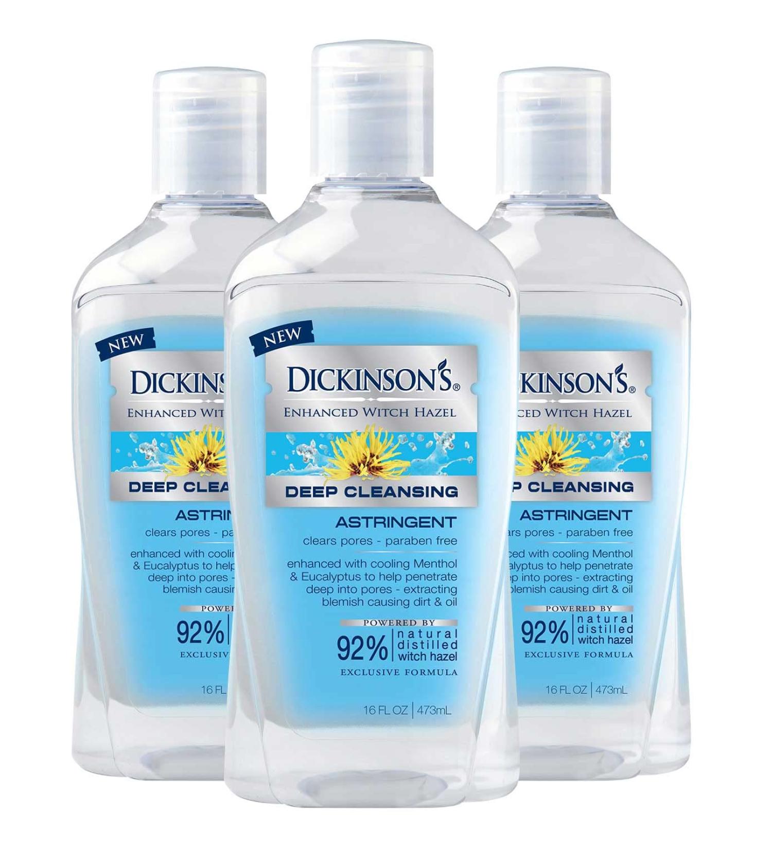 Shop Dickinson's Enhanced Witch Hazel Deep Cleansing Astringent - Menthol & Eucalyptus, 3 Pack 16 Fl Oz - Buy Online on GoSupps.com