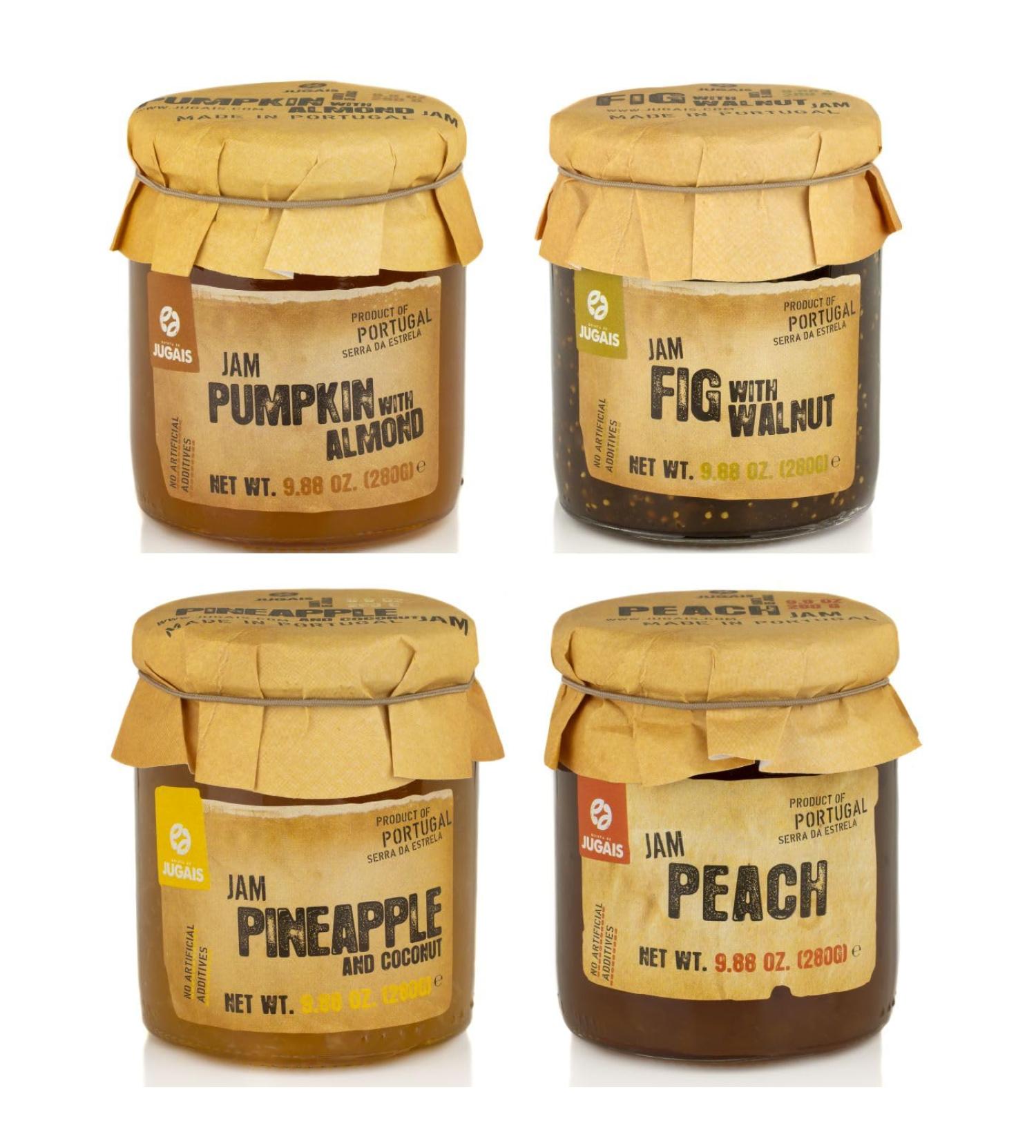 Quinta de Jugais 4 x 280g Jam Jars - Unique Flavours Pumpkin & Almond Fig & Nuts Pineapple & Coconut Peach - No Artificial Ingredients - Buy Online on GoSupps.com