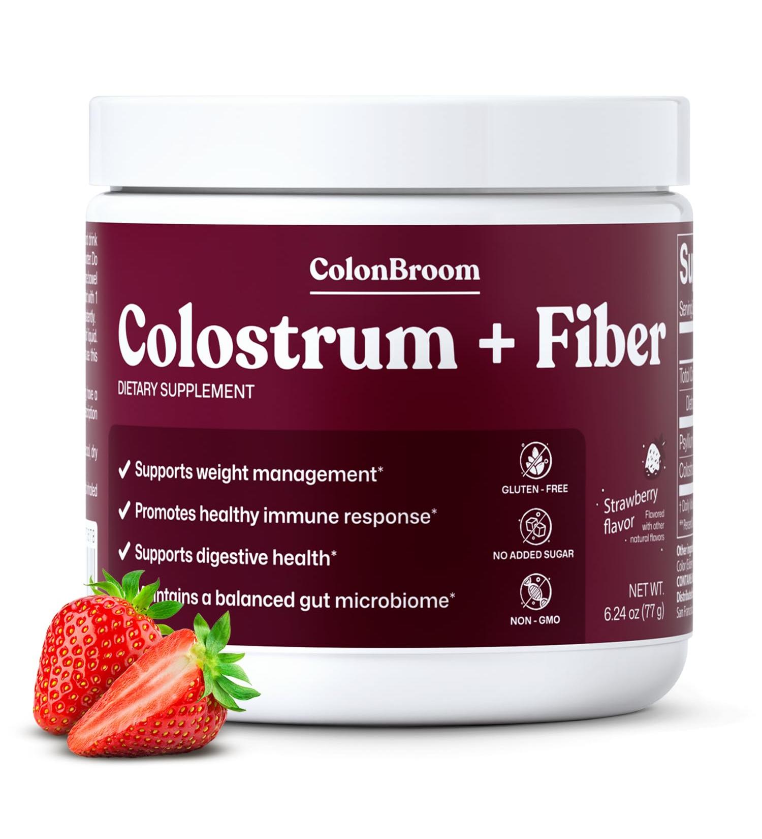 ColonBroom Colostrum + Fiber Supplement (Strawberry Flavor 30 Servings) | Bovine Colostrum Powder & Psyllium Husk Powder | for Gut Health & Immunity | Gluten-Free Non-GMO Sugar-Free - Buy Online on GoSupps.com