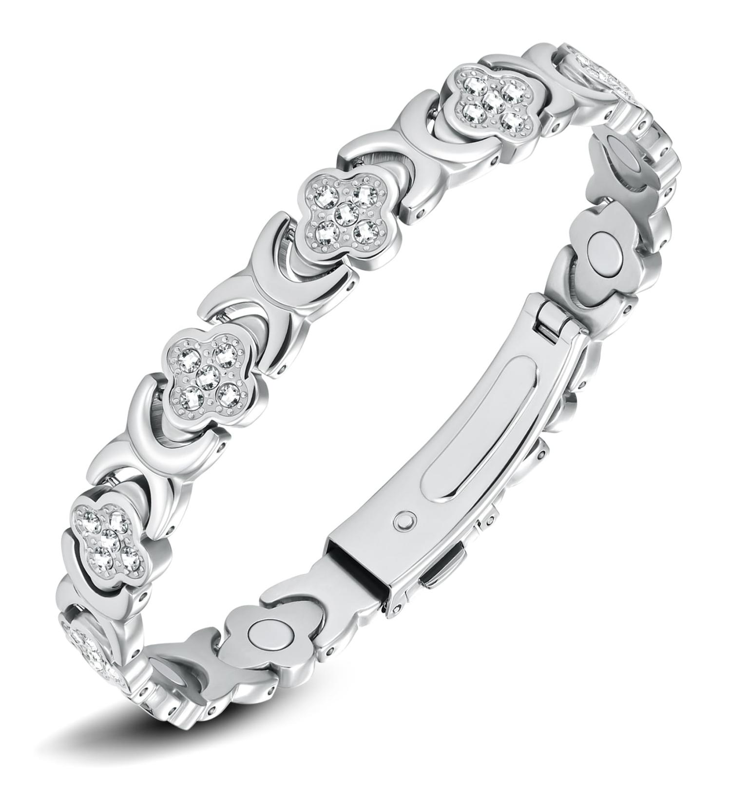 Jeracol Titanium Steel Magnetic Bracelet for Women - Lucky Clover Design with Folding Clasp - Adjustable & Includes Sizing Tool - Gift Box Included - Buy Online on GoSupps.com