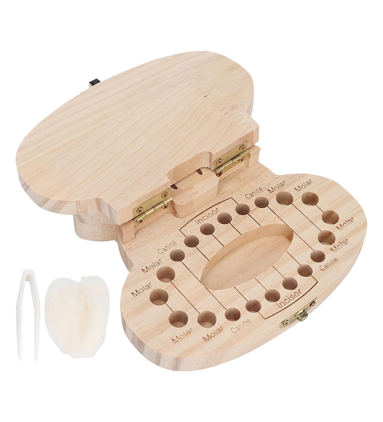 Zyyini Baby Tooth Box - Wooden Kids Keepsake Organizer for Baby Teeth - Hippo Shaped with Individual Holes - Primary Teeth Memory Keeper - Buy Online on GoSupps.com
