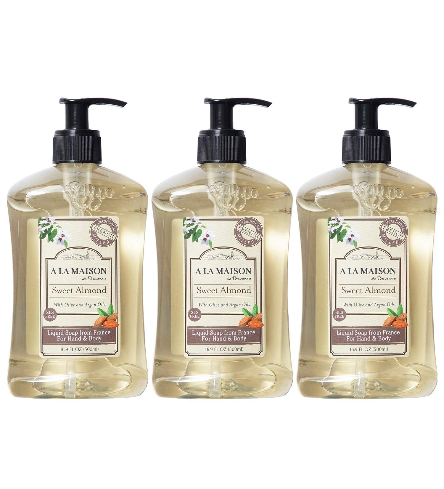 A La Maison Sweet Almond Liquid Hand Soap 16.9 oz (3 Pack) | Moisturizing Natural Hand Wash | French Milled & Gentle Formula - Buy Online on GoSupps.com