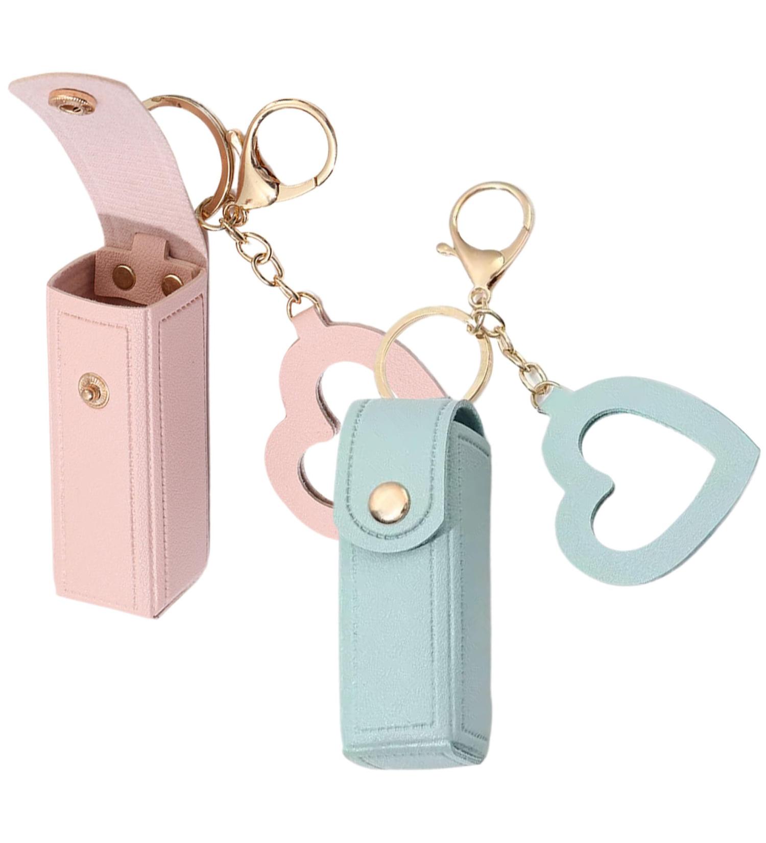 Buy 2PCS Lipstick Case with Heart Mirror | Portable Lip Balm Holder & Keyring Pouch for Women - Perfect Gift - Buy Online on GoSupps.com