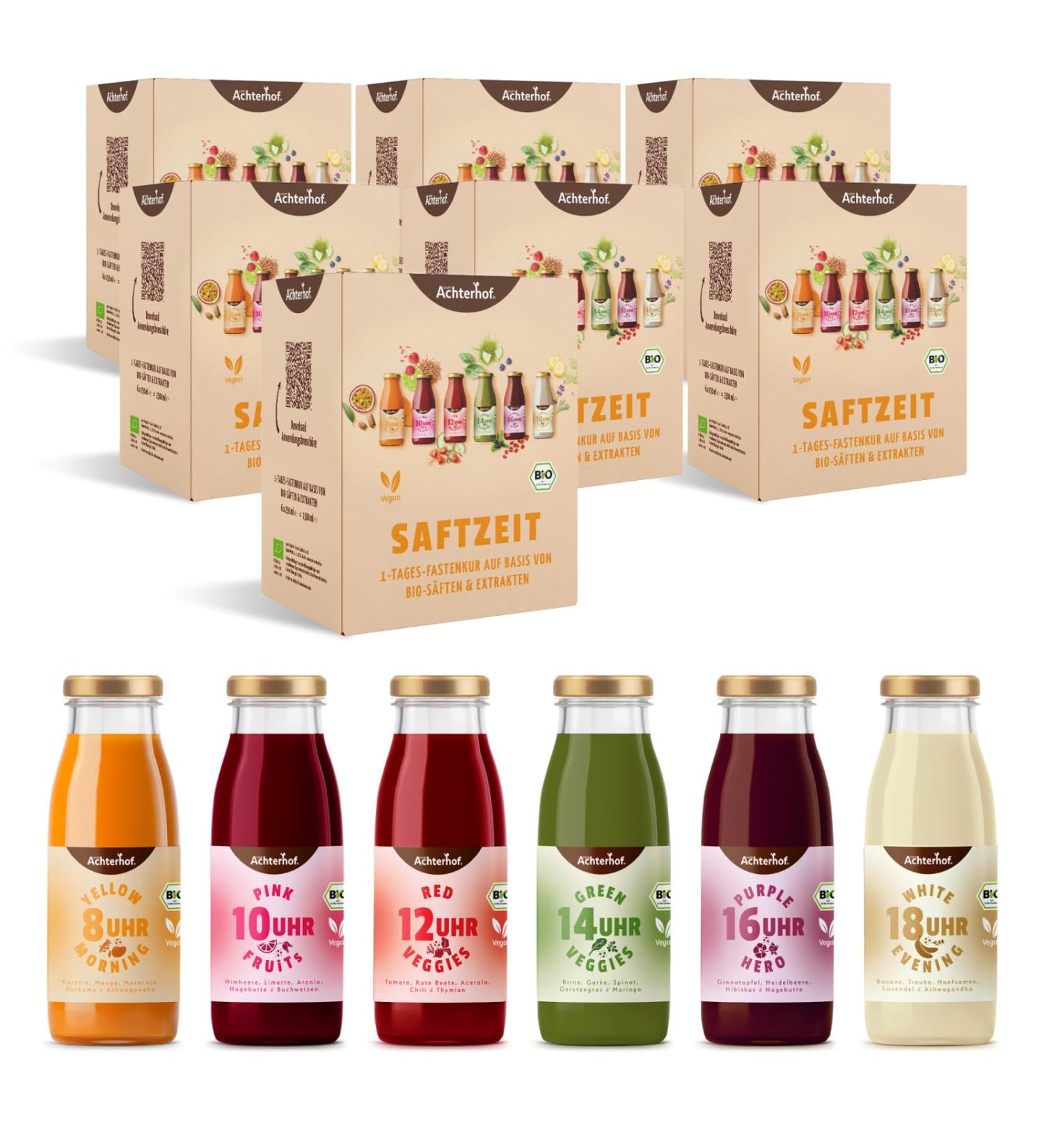 Safe Time 7-Day Fasting Cure Bio | 7x 6 Bottles of Fruity-Sweet Fruit & Vegetable Juices with Herbs | International Shipping Available - Buy Online on GoSupps.com