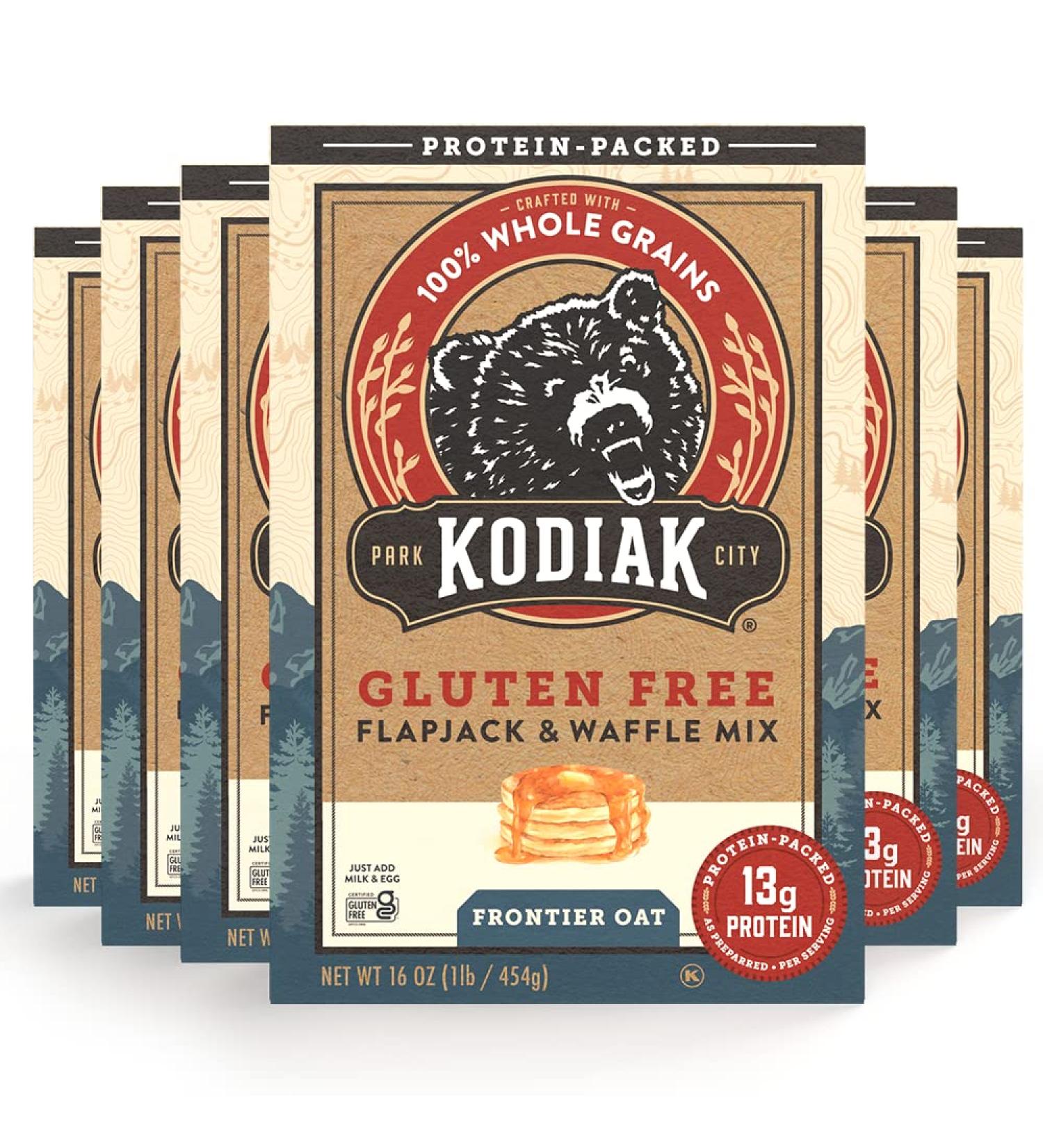 Kodiak Cakes Gluten Free Protein Pancake Mix - Flapjack and Protein Waffle Mix - 100% Whole Grain Gluten Free Waffles - Frontier Oat Breakfast Pancake  Waffle & Baking Mixes - 16 Ounce (Pack of 6) Gluten Free - 6 pck - Buy Online on GoSupps.com