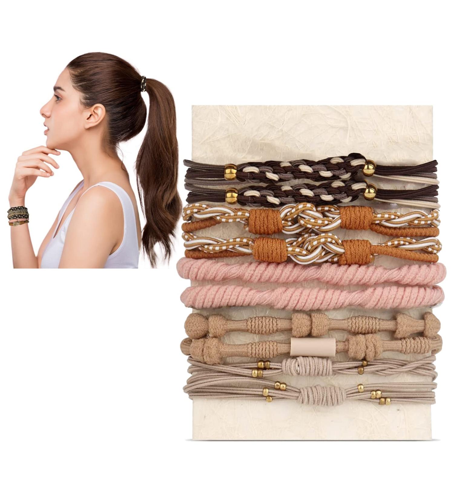 Boho Hair Ties Bracelets for Women Girls Thick Hair Accessories Braided Hair Tie Bracelet Elastic Cute Hair Ties No Damage Ponytail Holders Hairties Pink - Buy Online on GoSupps.com