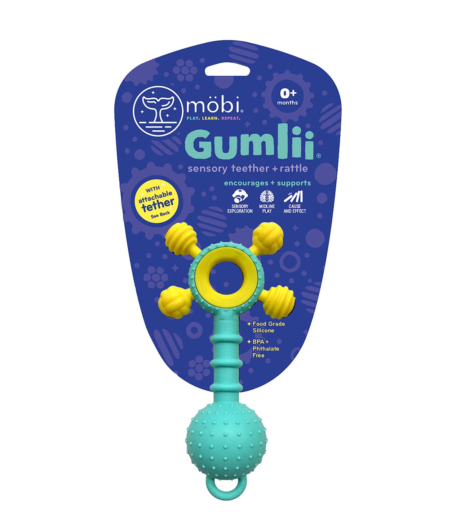 Mobi Gumlii Sensory Teether Rattle - Best Baby Toys 0-6 Months | Teething & Sensory Toys for Newborns | Baby Rattles & Teethers for Boys or Girls - Buy Online on GoSupps.com