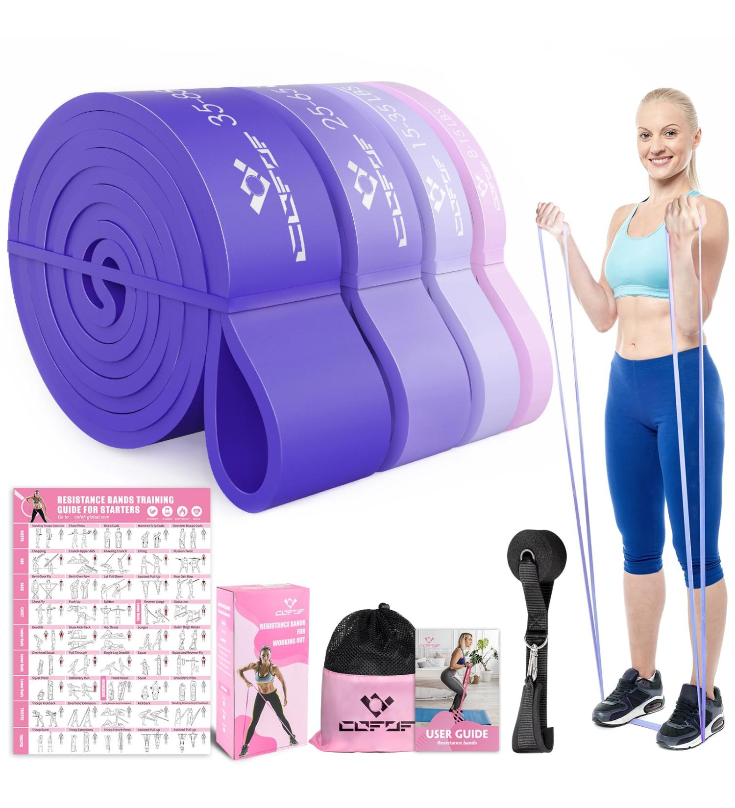 Pull Up Resistance Bands for Women - Dark Purple Exercise Bands with Training Poster | Home Gym Fitness & Physical Therapy - Buy Online on GoSupps.com
