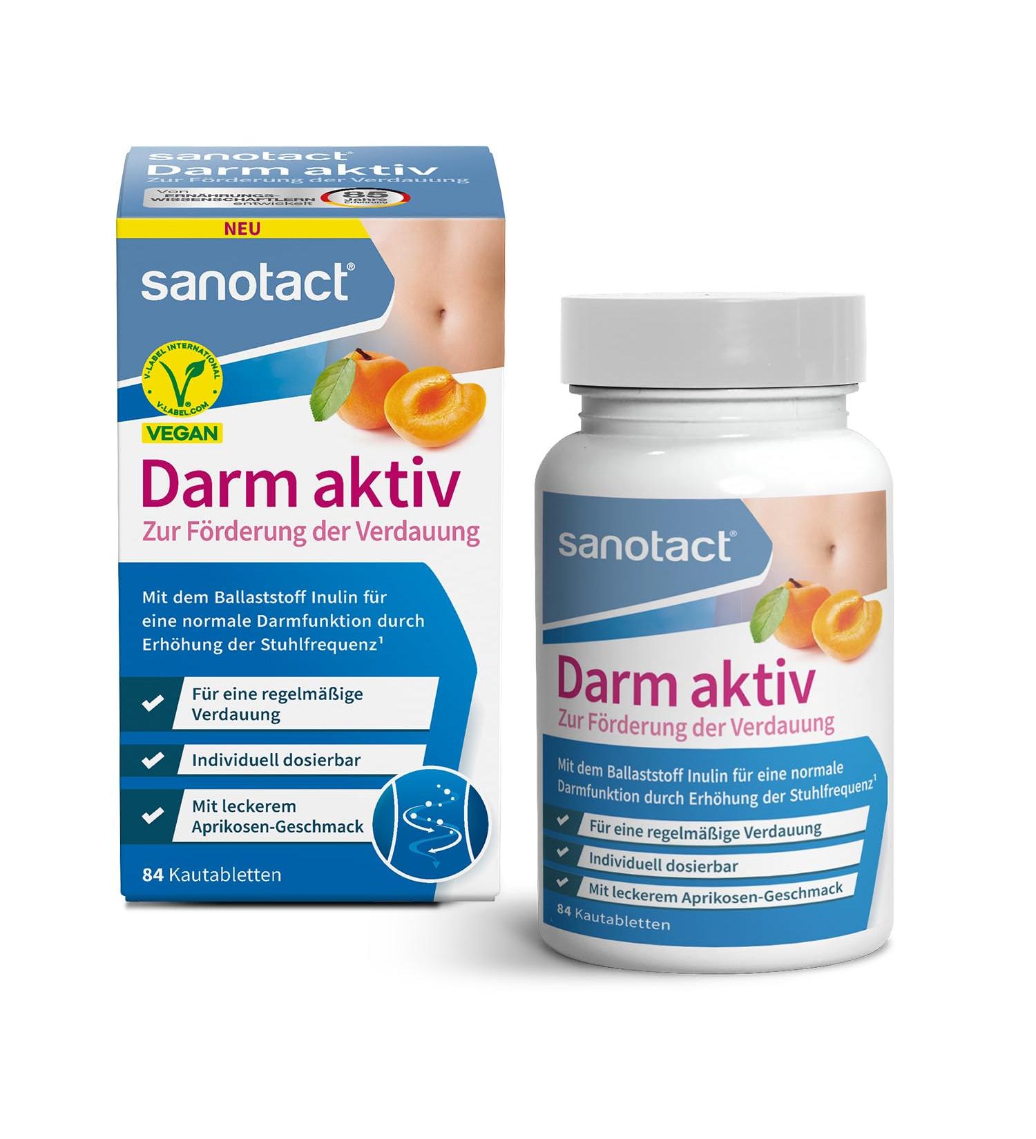Sanotact Intestine Active - 84 Vegan Chewing Tablets for Normal Intestinal Function | Natural Fiber & Inulin | Supports Regular Digestion & Intestinal Health - Buy Online on GoSupps.com