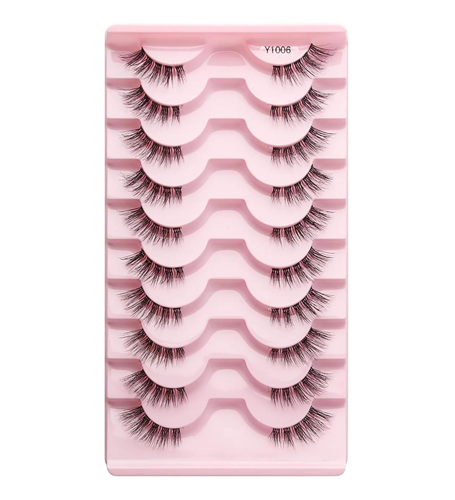 Half Cut False Eyelash(10 Pairs) Transparent Stem Eyelash Reusable Natural Slim + Soft Curl Eye Tail Lengthening + Multi-Layer Cross for Lashes Beginner F - Buy Online on GoSupps.com