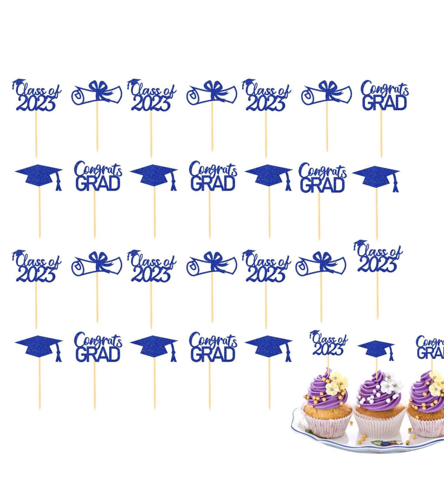 Vigcebit Graduation Cupcake Toppers 2023 | Graduation Cupcake Toppers | Class of 2023 Graduation Cupcake Toppers Diploma Grad Caps Cake Toppers Picks for Graduation Blue - Buy Online on GoSupps.com