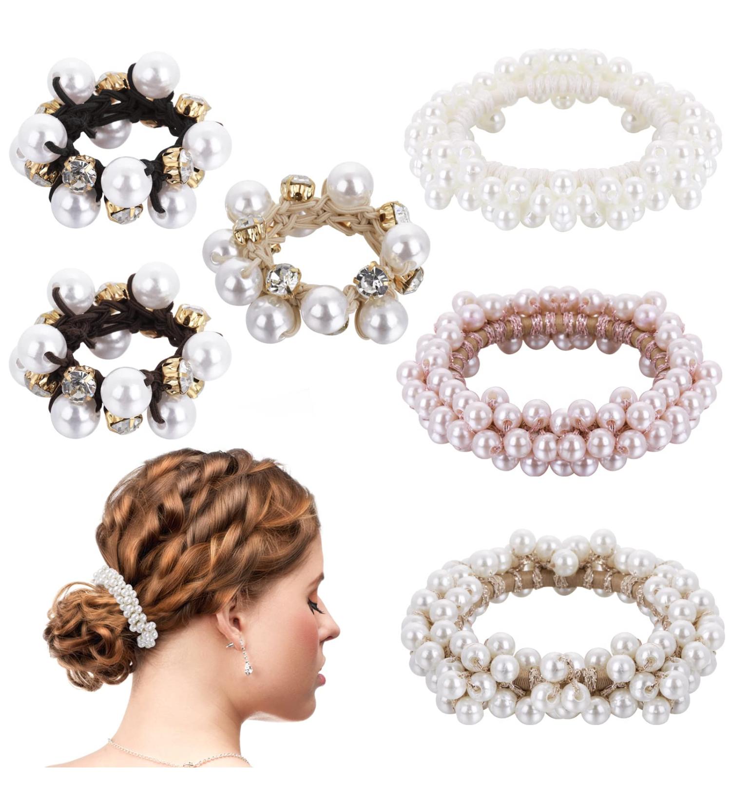 Yolev 6Pcs Pearl Hair Ties - Crystal Beaded Bracelet Hair Scrunchie for Women Girls (6 Styles) - Buy Online on GoSupps.com