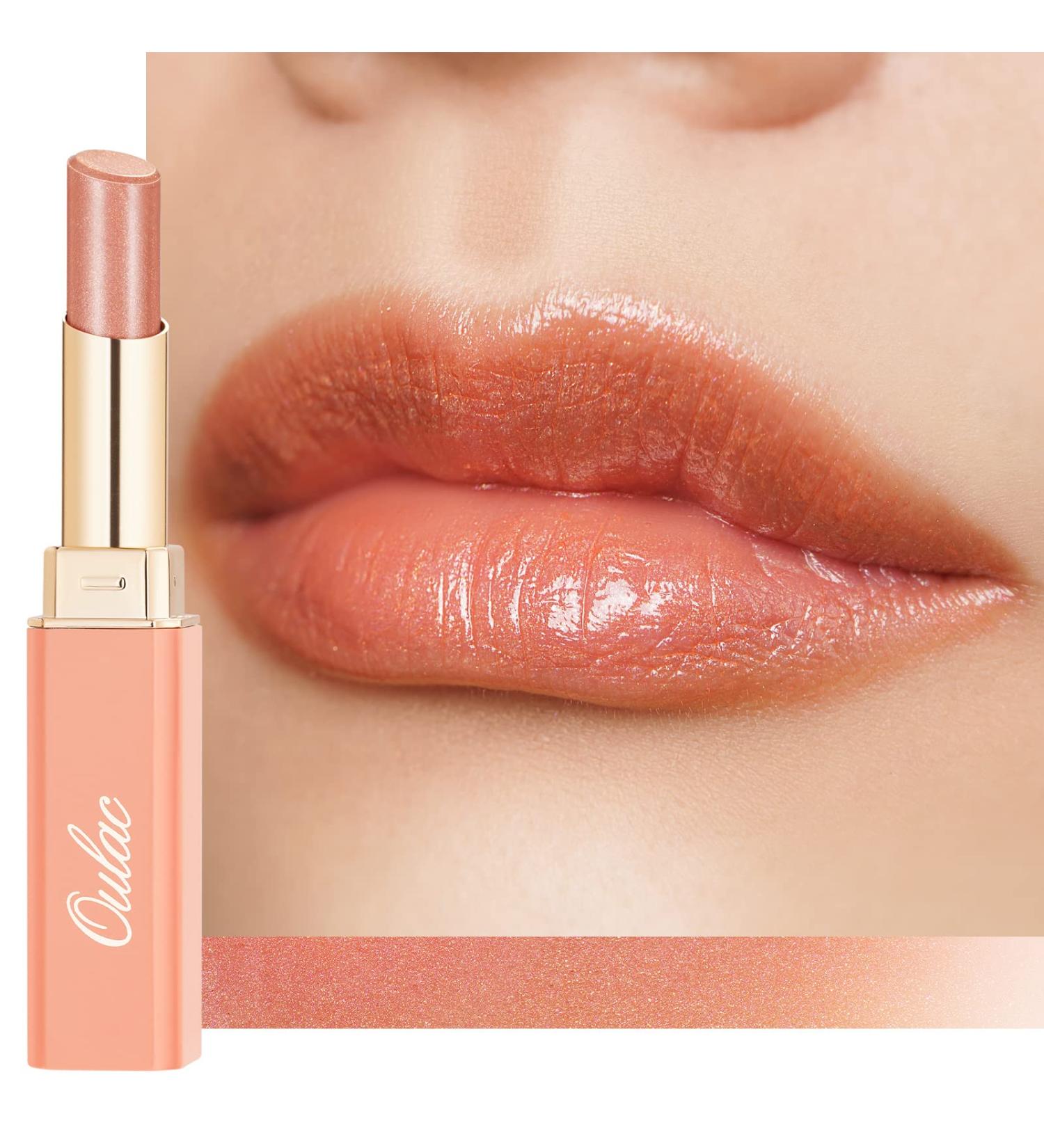 Oulac Peach Nude Moisture Shine Lipstick - Hydrating Lip Balm for Dry Lips | Medium Coverage Lip Colour with Juicy Glossy Finish | Vegan & Cruelty-Free (S5) - Buy Online on GoSupps.com