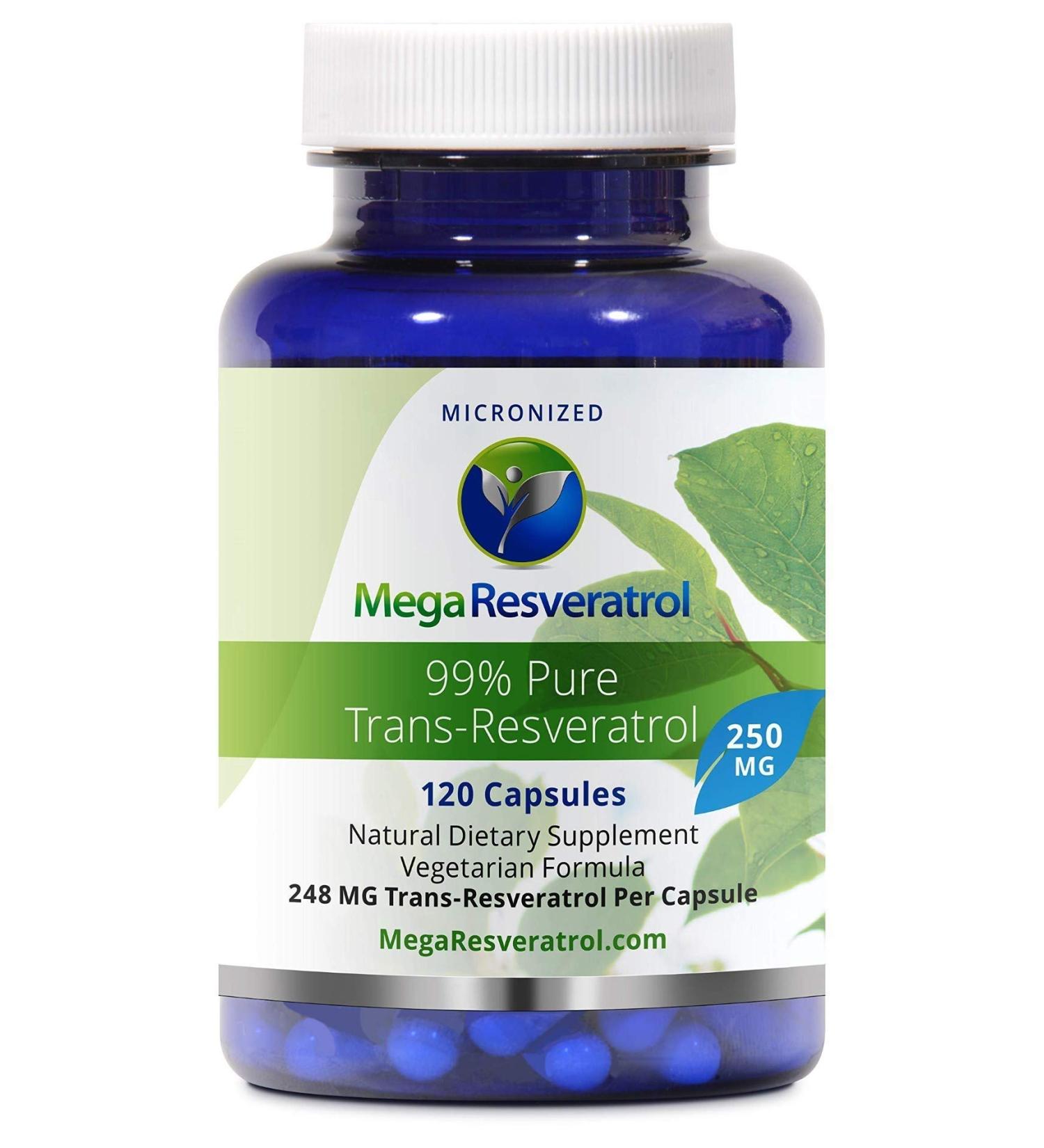 Mega Resveratrol 99% Pure Pharmaceutical Grade Trans-Resveratrol 120 Capsules - 250mg | Certified Purity, No Toxic Inactive Ingredients - Buy Online on GoSupps.com