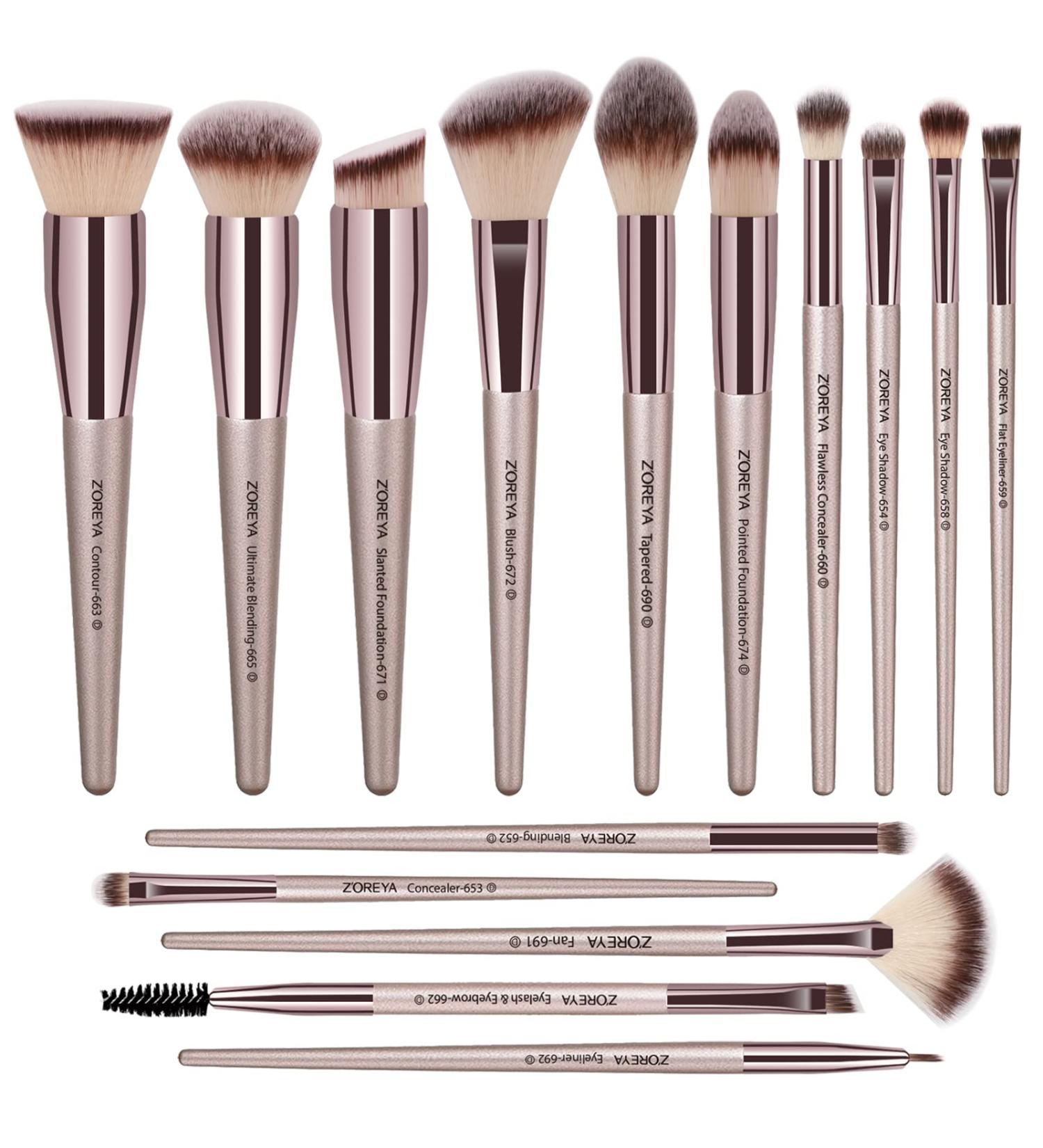 Zoreya Premium Makeup Brush Set - 15 Piece Collection for Foundation, Blush, and Eye Shadows (Cruelty-Free) - Buy Online on GoSupps.com