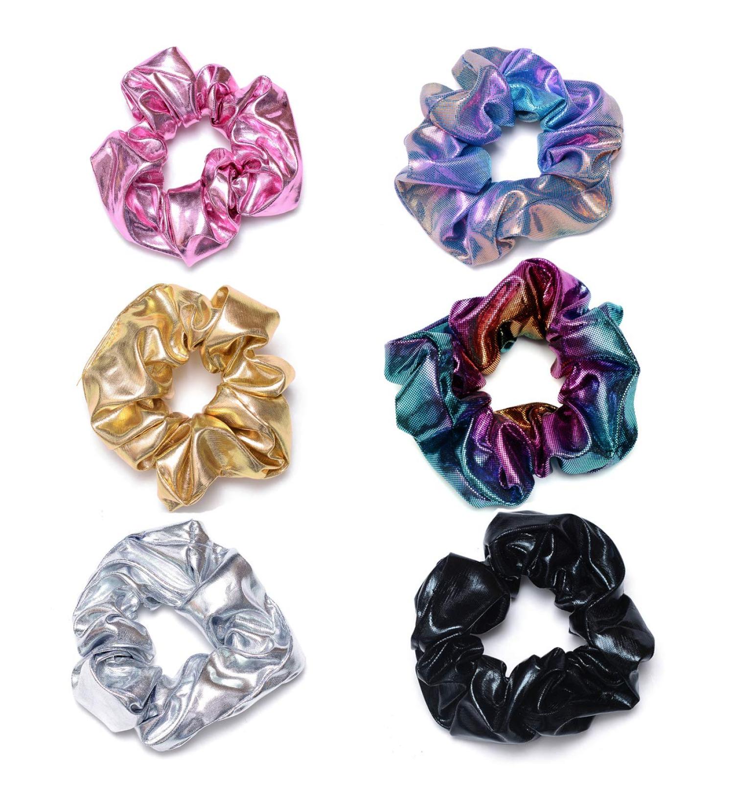 ACCGLORY Shiny Metallic Tone Hair Scrunchies Set for Women - 6 Pack Elastic Hair Ties with Glitter Ponytail Holder - Buy Online on GoSupps.com