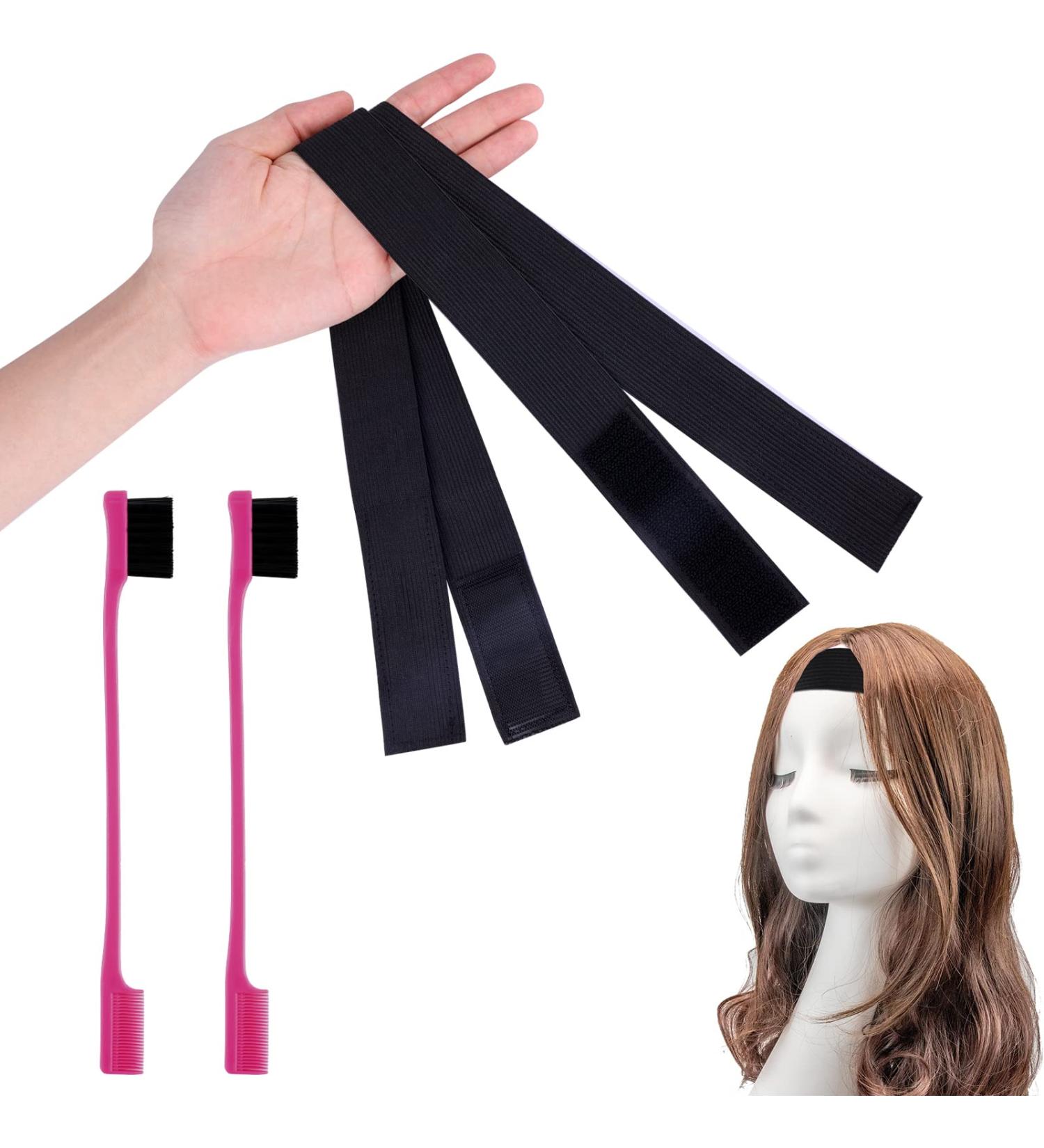 Savita 2pcs Black Elastic Bands for Wigs | Lace Wig Grip Band with Edge Brush - Elastic Wig Strap for Secure Fit - Buy Online on GoSupps.com