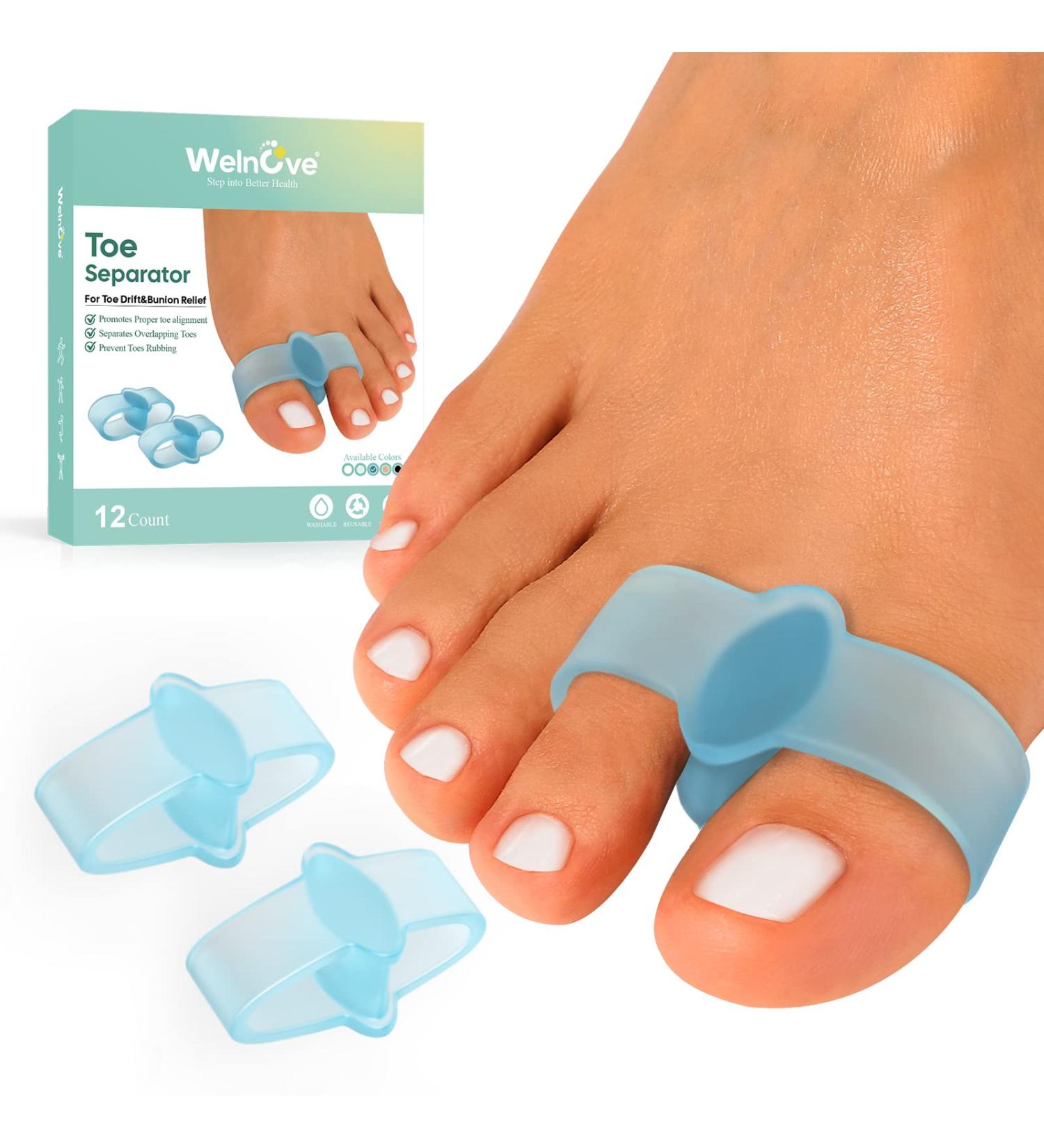 Welnove Toe Separators with 2 Loops - Pack of 12 Soft Gel Bunion Correctors - Big Toe Spacer for Bunion Pain and Overlapping Toe - Blue - Buy Online on GoSupps.com