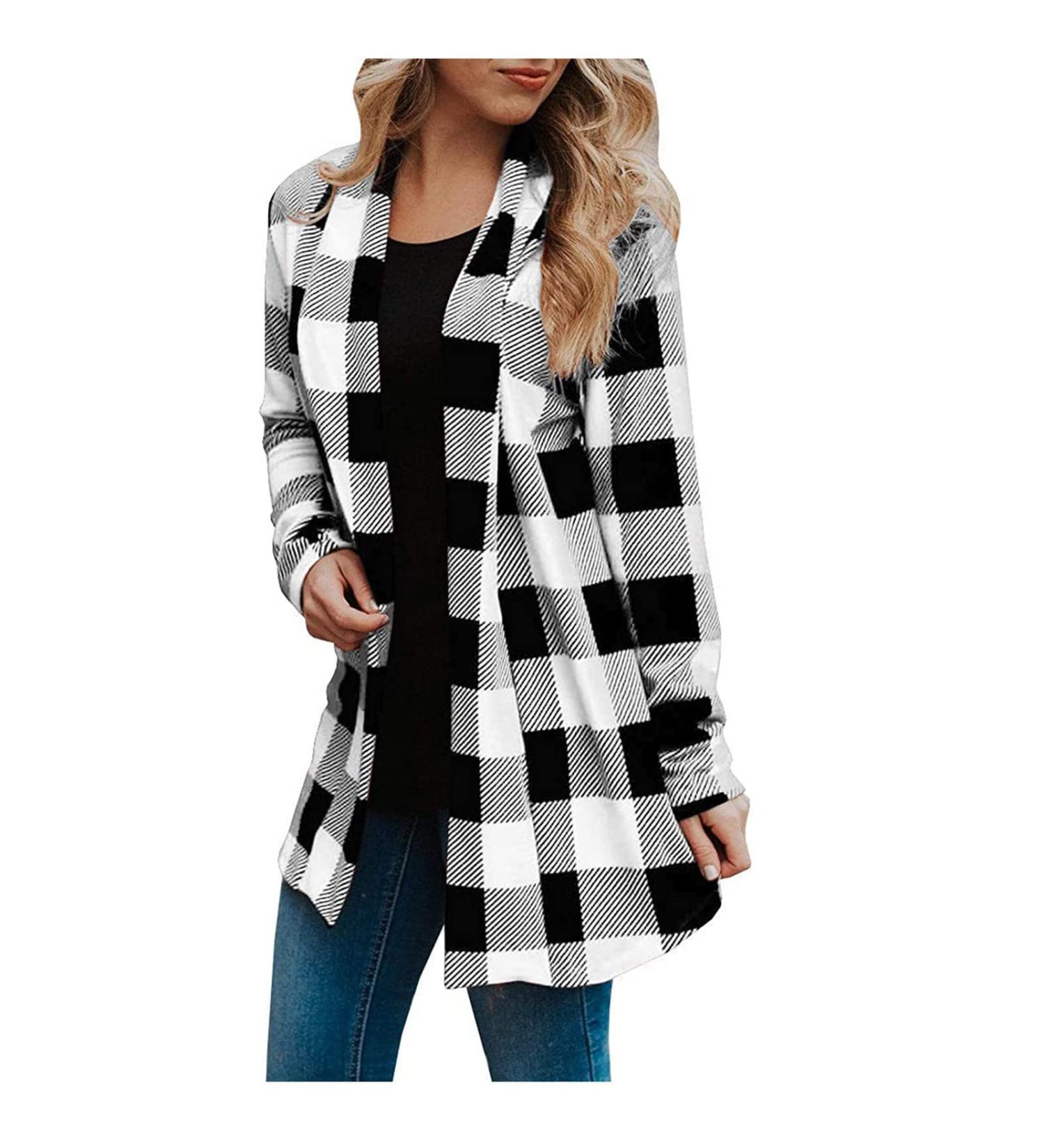 Long Shirt Outerwear Top Thin Warm Knitted Coat Women's Blouse V-Neck Shirt Tunic Long Women's Tunic Women's Shirt Casual Checked Shirt Women's Winter Chunky Knit Jacket I-black S - Buy Online on GoSupps.com