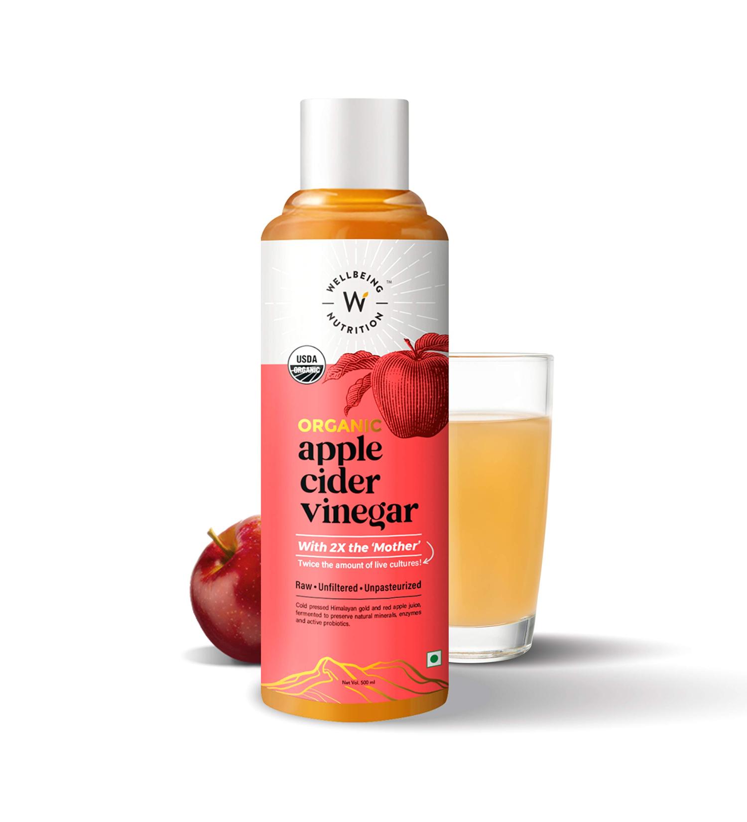 Organic Apple Cider Vinegar - Raw Unfiltered Unpasteurized - 500ml (16.9 Fl Oz) - Wellbeing Nutrition - Buy Online on GoSupps.com